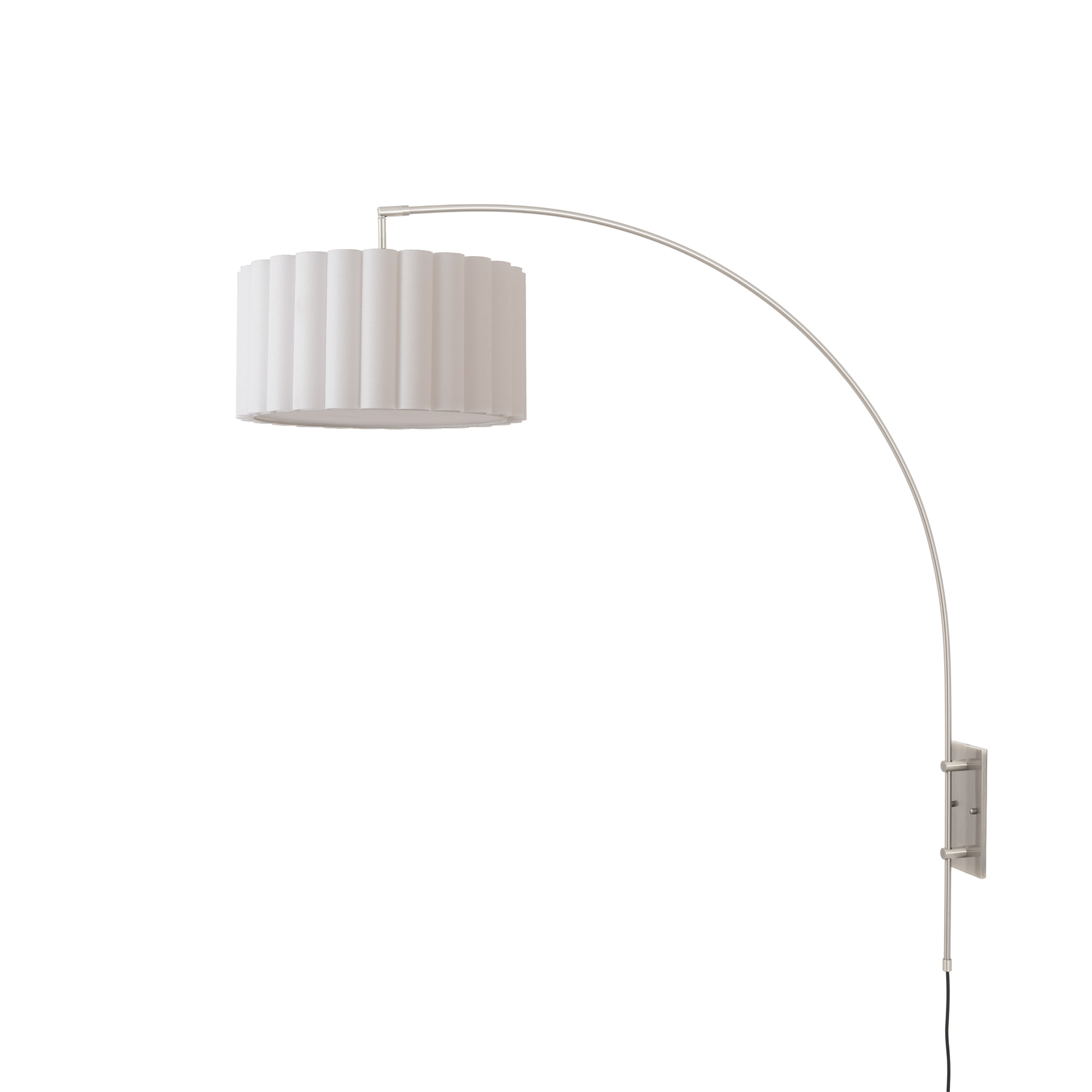 Wall Mounted Scallop Arc Lamp, Fabric Shade, Satin Nickel Satin Nickel Steel Base, Floor Foot Slide Dimmer