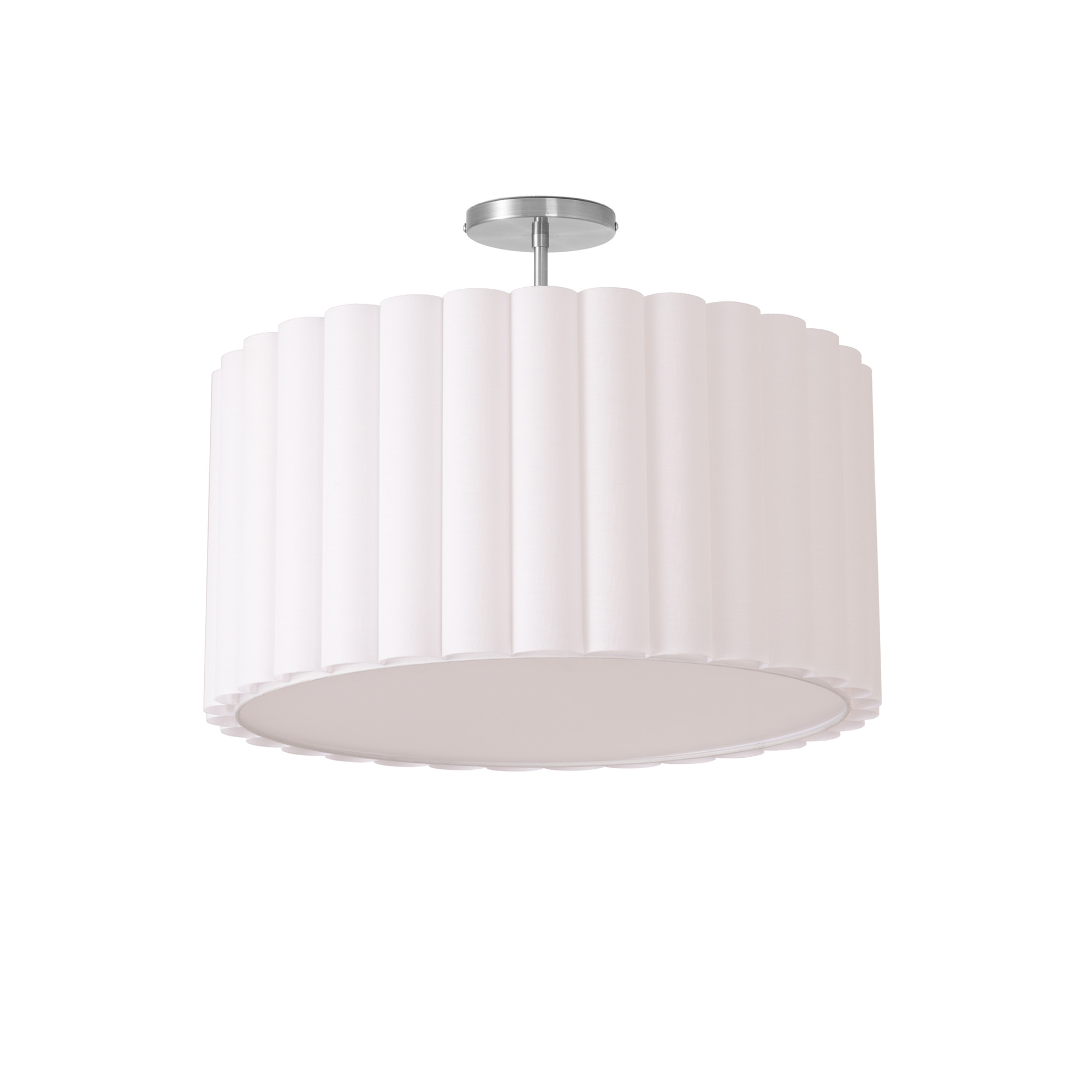 Scallop Semi Flush Mount, Drum White Linen Scallop Shade, Satin Nickel, Not Included ELV Dimmer