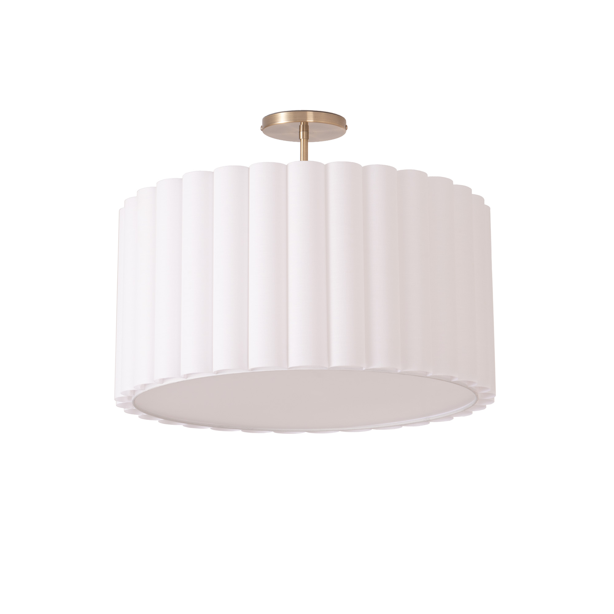 Scallop Semi Flush Mount, Drum White Linen Scallop Shade, Weathered Brass, Not Included ELV Dimmer