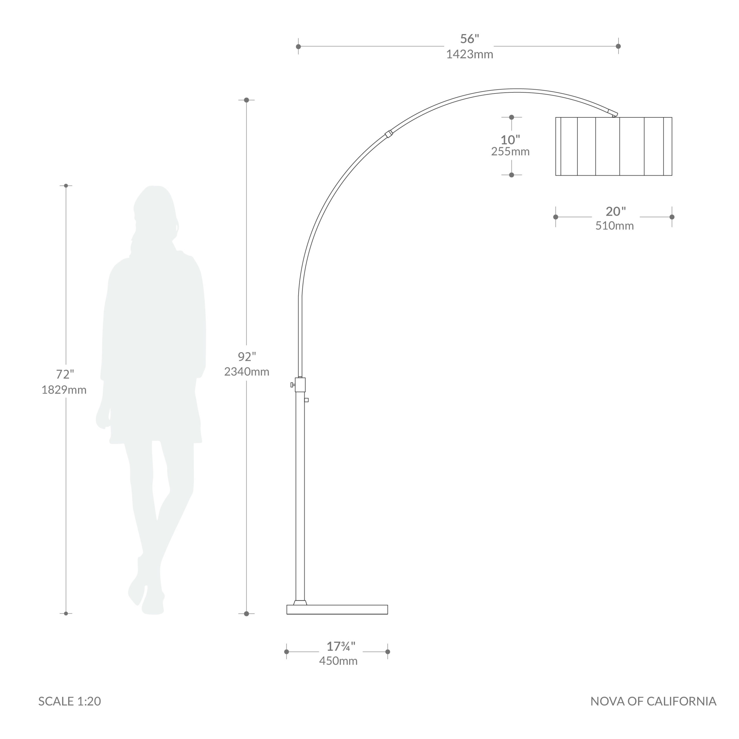 Float Scallop 92″H 1-Light Arc Lamp, Scallop White Linen Shade, Weathered Brass Steel Body, Black Marble Base, Column Stem Switch