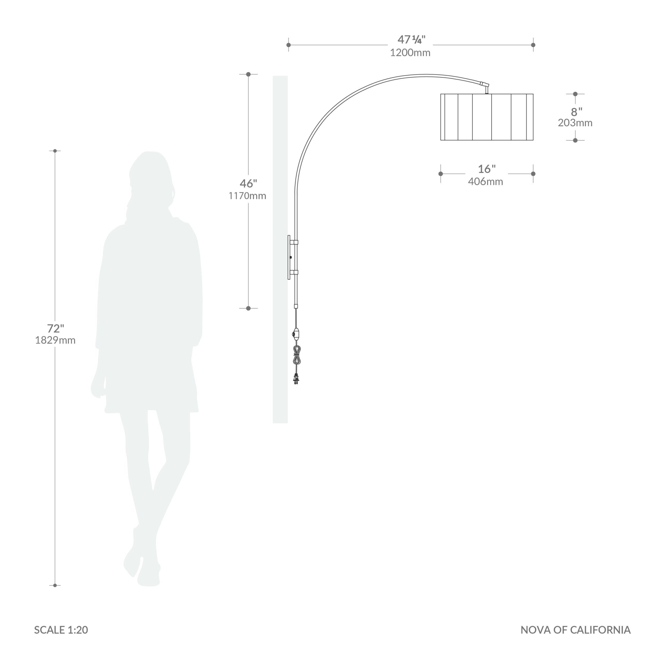 Wall Mounted Scallop Arc Lamp, Fabric Shade, Satin Nickel Satin Nickel Steel Base, Floor Foot Slide Dimmer