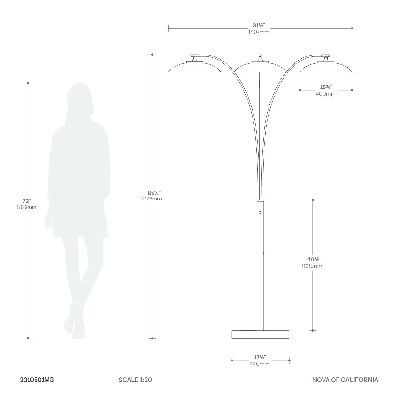 Saucer Three Light Arc Floor Lamp in Matte Black