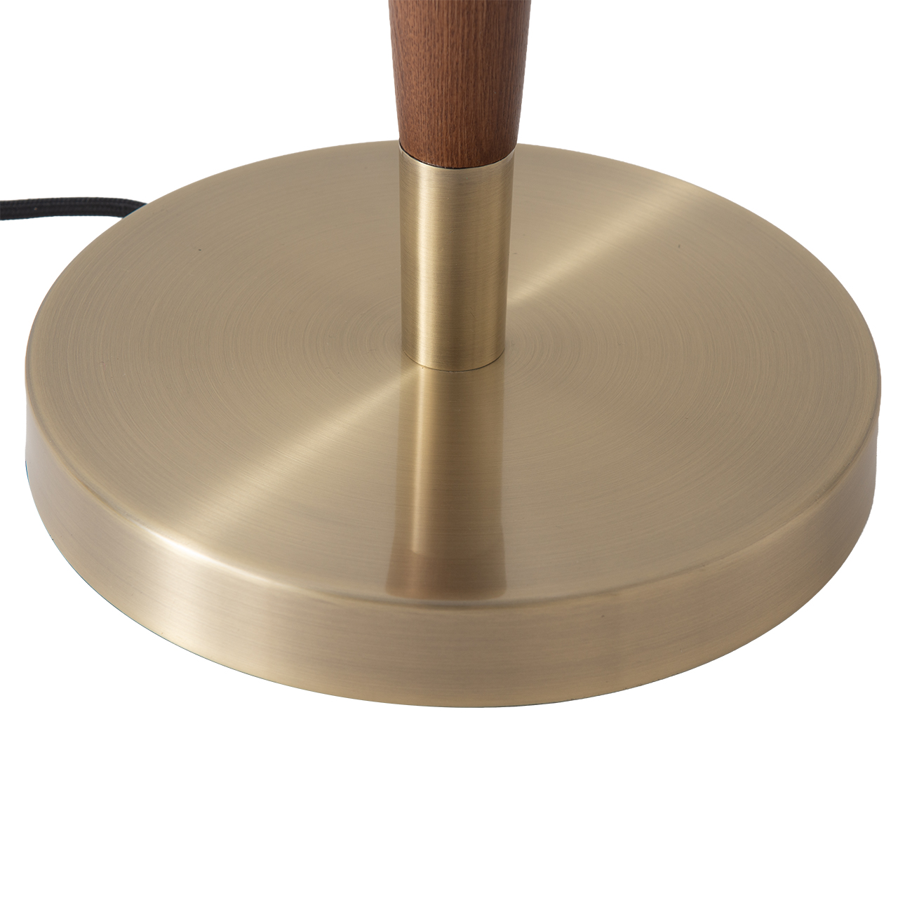 Scalloped Table Lamp in Walnut and Weathered Brass with White Linen Shade