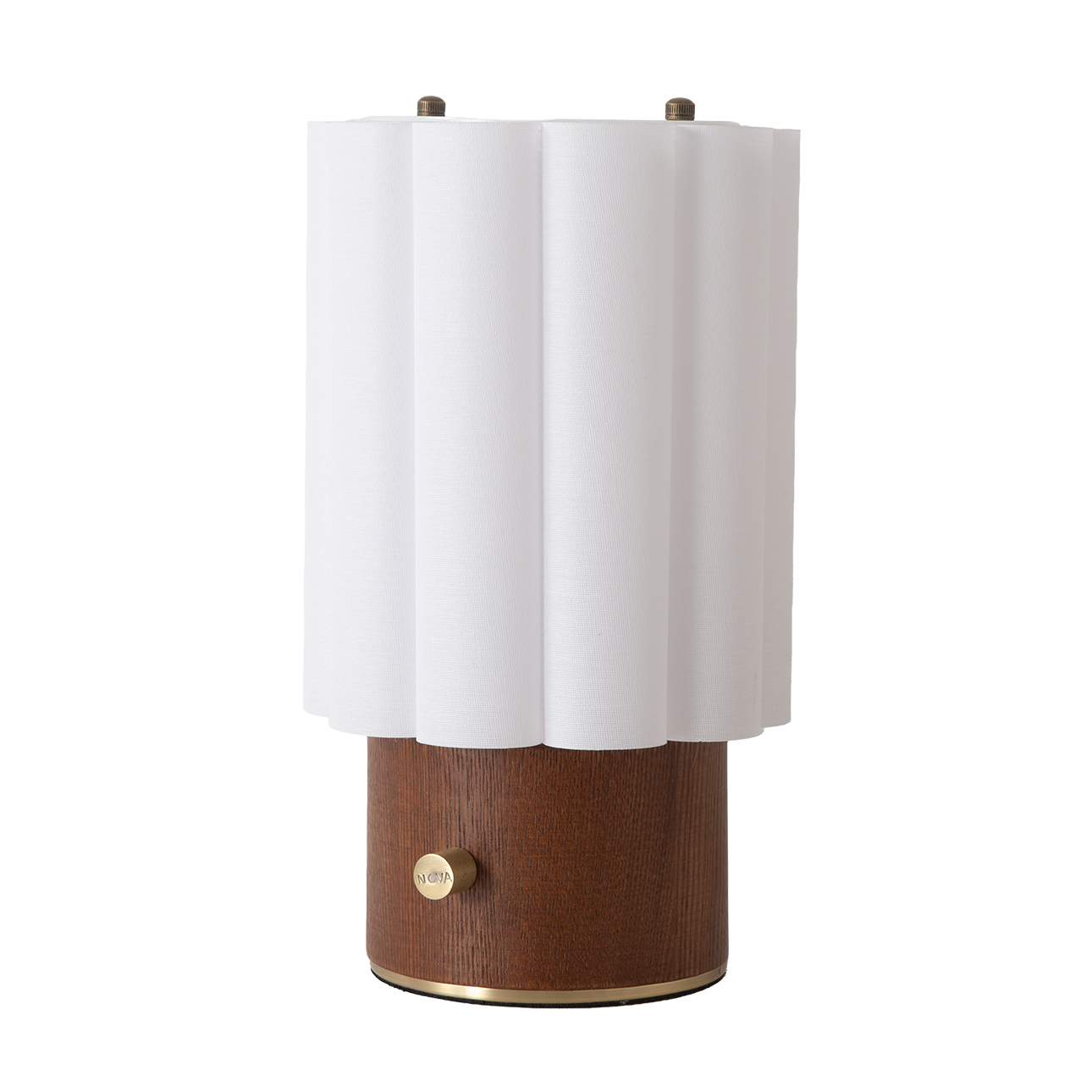 Scalloped Accent Table Lamp - Walnut, Weathered Brass, White Linen, Diffuser, Dimmer