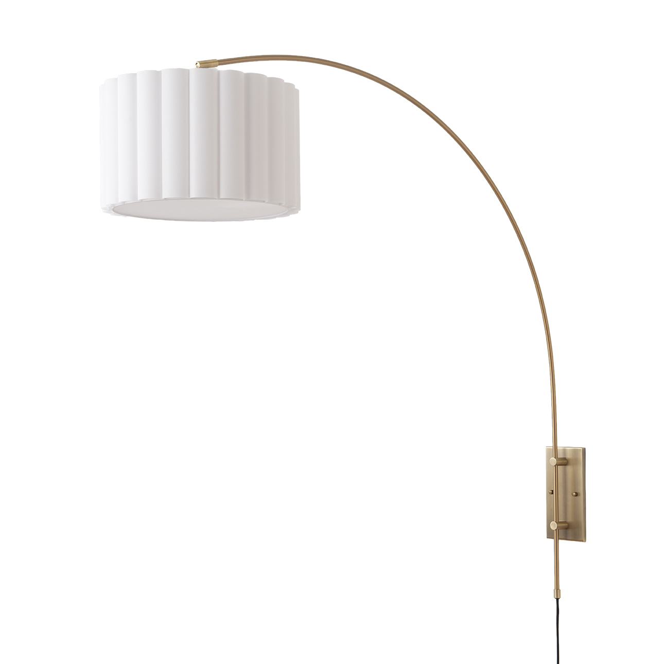 Scalloped Wall Arc Lamp - Weathered Brass, White Linen, Diffuser