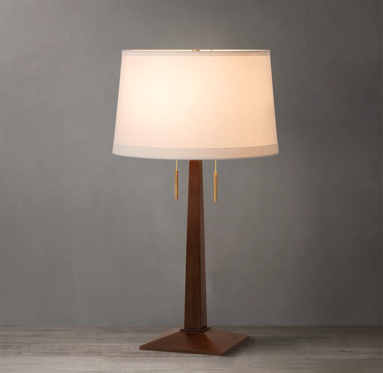 Taper Table Lamp in Dark Walnut with Warm Glow