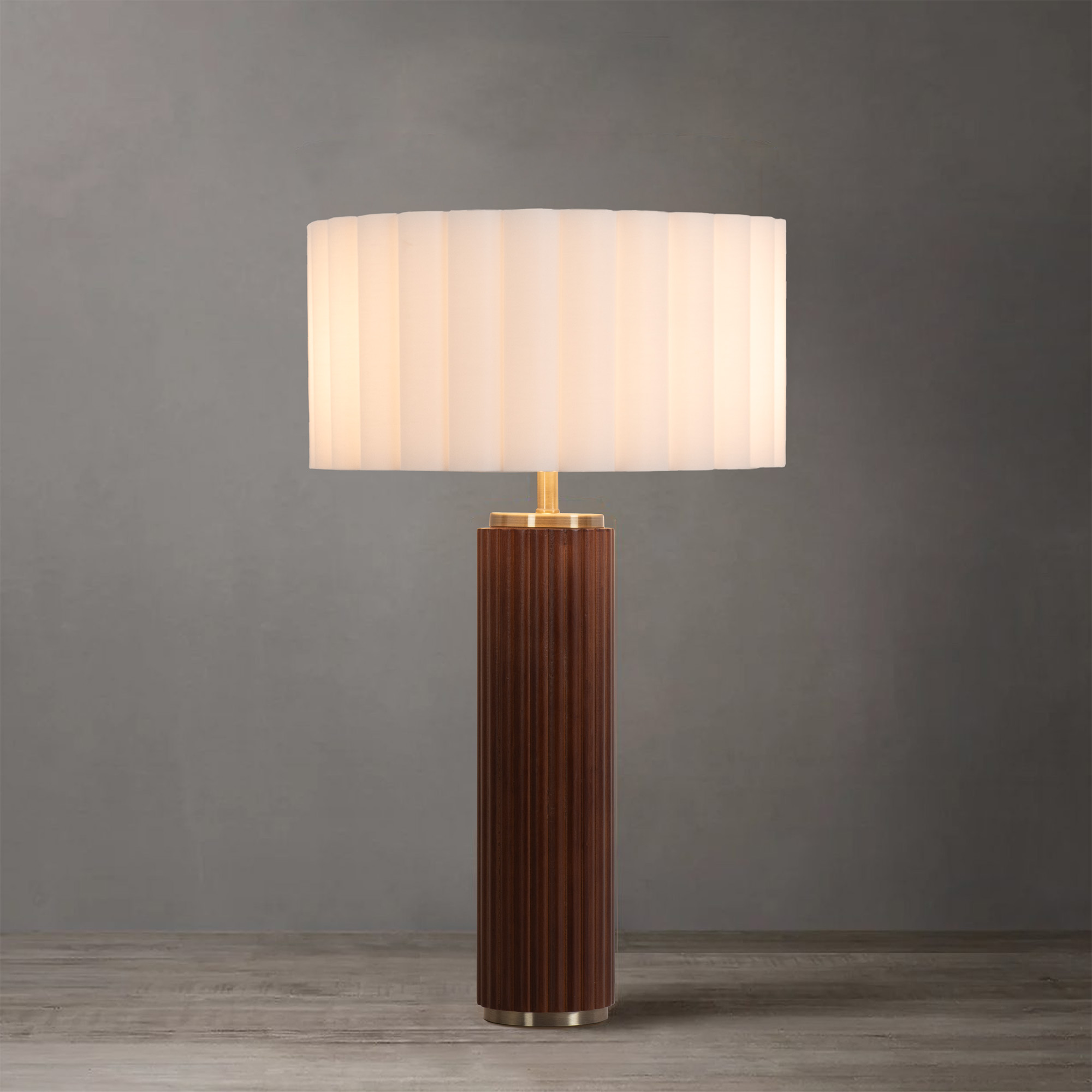 Tambo Scallop Table Lamp, Scallop Shade Weathered Brass, Dark Walnut