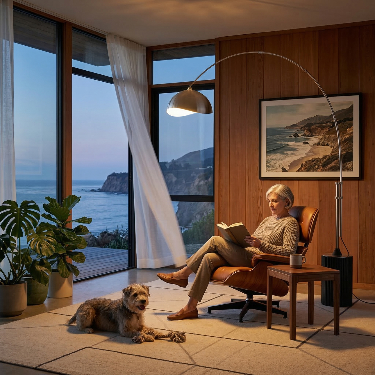 Tambo 92″H 1-Light Arc Lamp, White Linen Shade, Light Wood Base, Weathered Brass, Dimmable, for Living Room or Bedroom