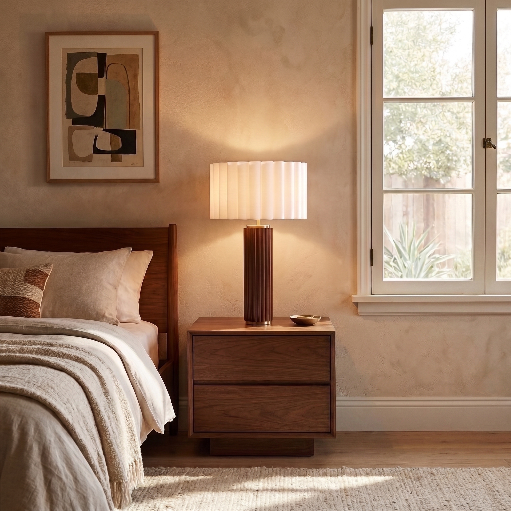 Tambo Scallop Table Lamp, Scallop Shade Weathered Brass, Dark Walnut