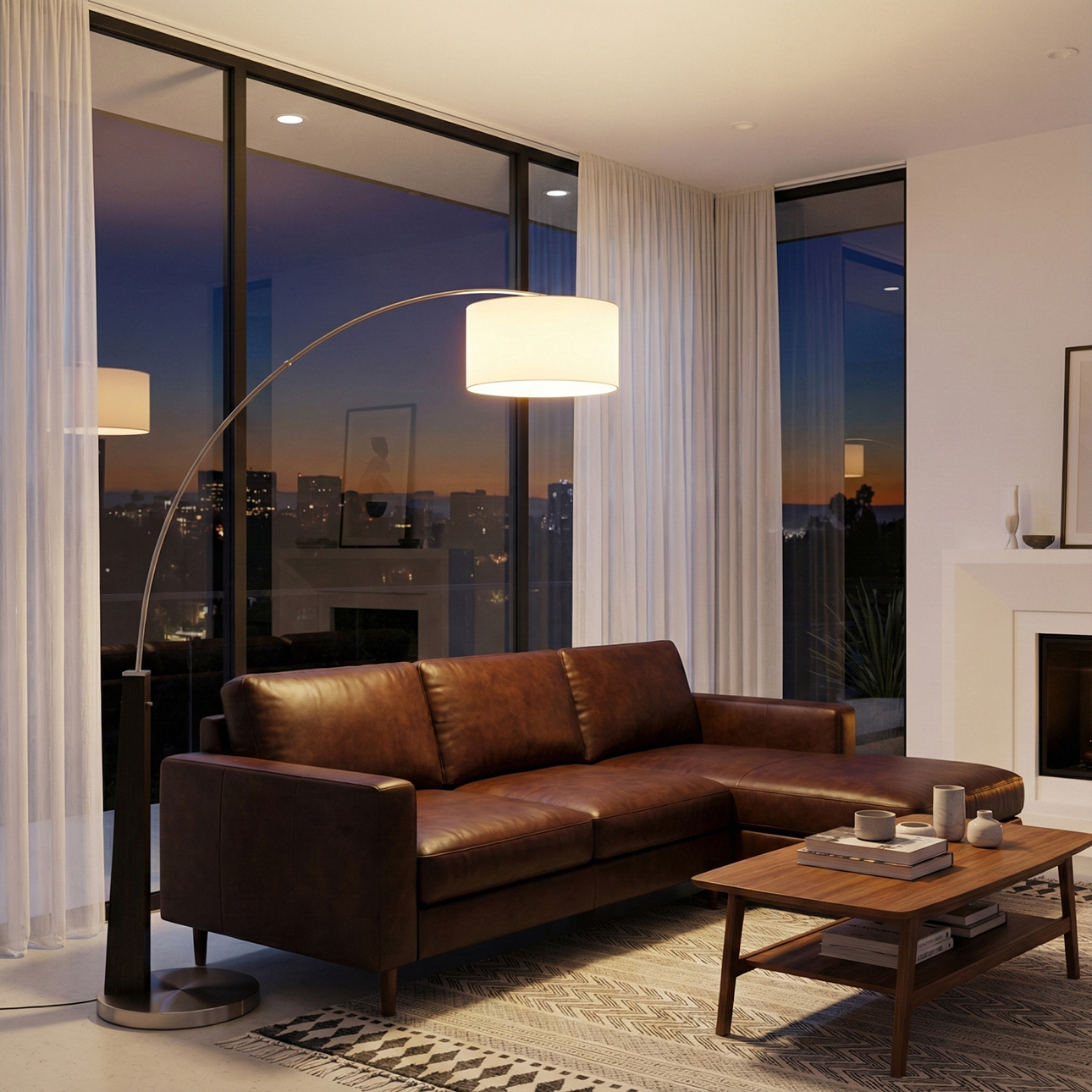 Taper One Light Arc Floor Lamp in Black Wood with Satin Nickel and White Linen Shade