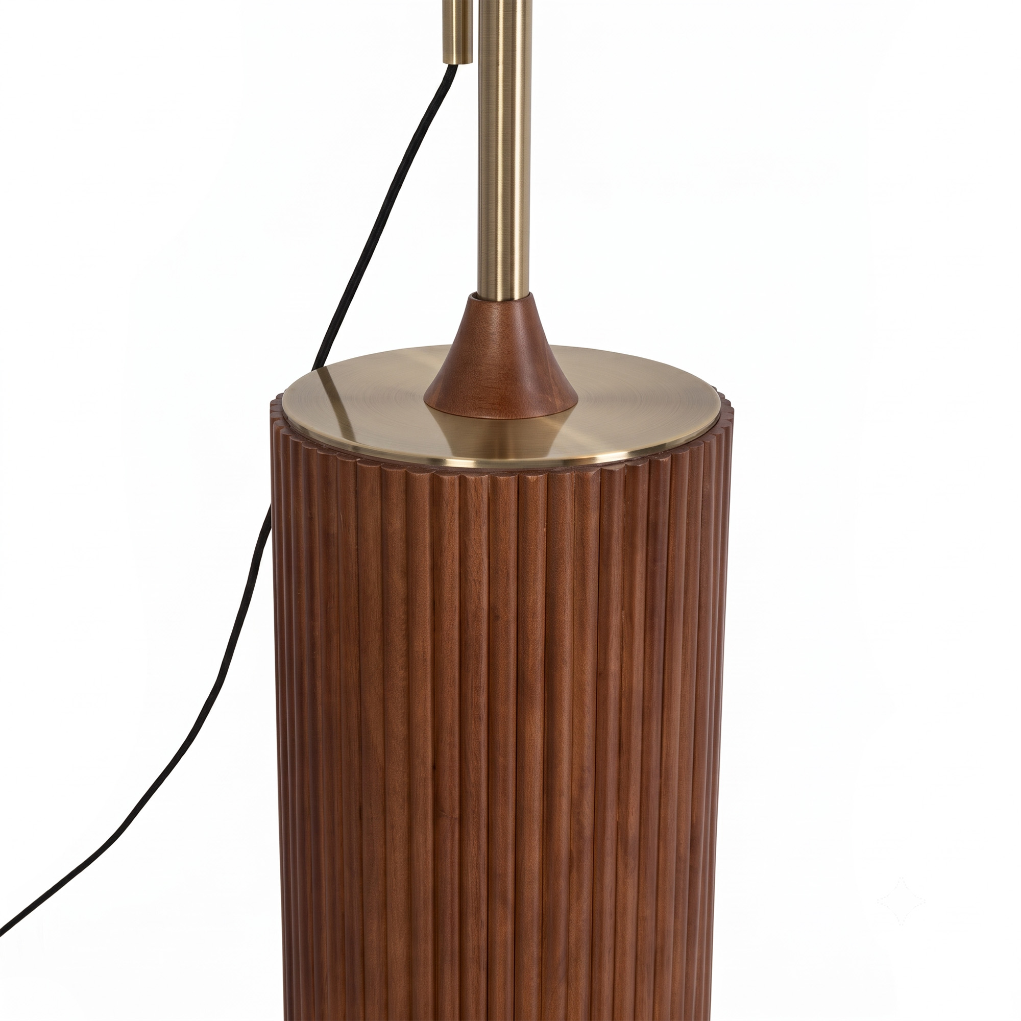Tambo Scallop 92″H 1-Light Arc Lamp, Scallop White Linen Shade, Weathered Brass Steel Body, Dark Walnut Wood Base, Floor Foot Slide Dimmer