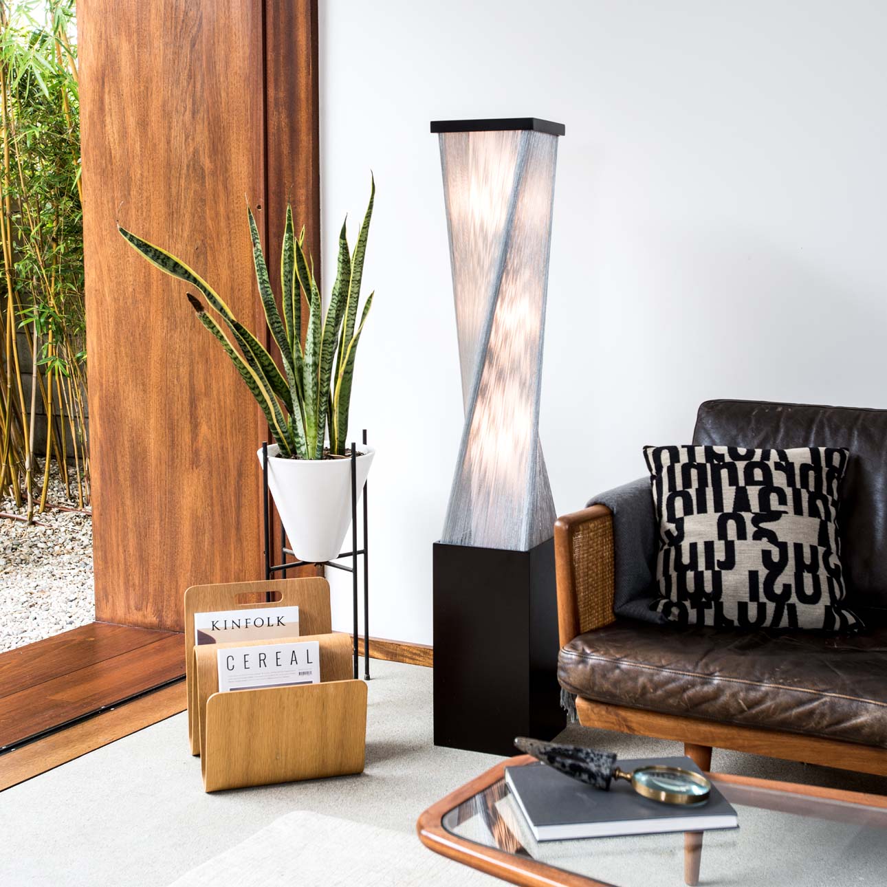 Torque Accent Floor Lamp in Espresso with Warm Ambient Glow