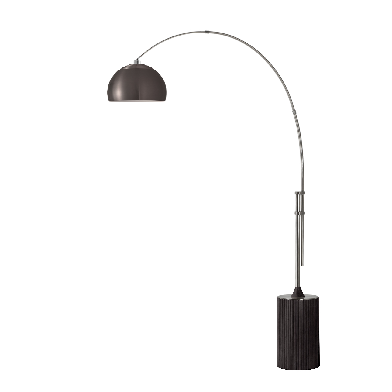 Tambo 92"H 1-Light Arc Lamp, Steel Shade, Satin Nickel Steel Body, Black Oak Wood Base, Floor Foot Slide Dimmer - Black Nickel