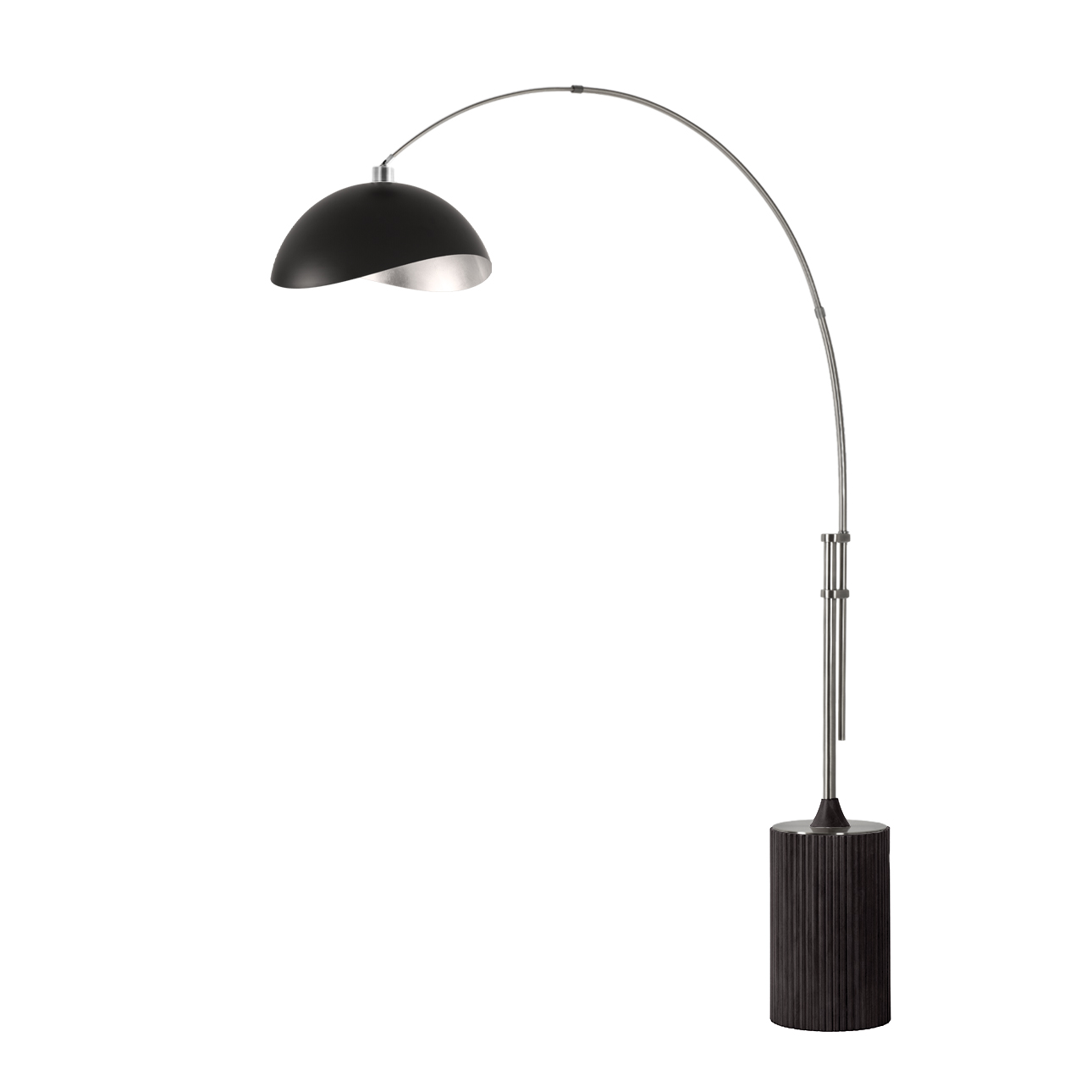 Morelli 85"H 1-Light Arc Lamp, Satin Nickel Lucite Shade, Satin Nickel Steel Body, Black Marble Base, Column Stem Switch