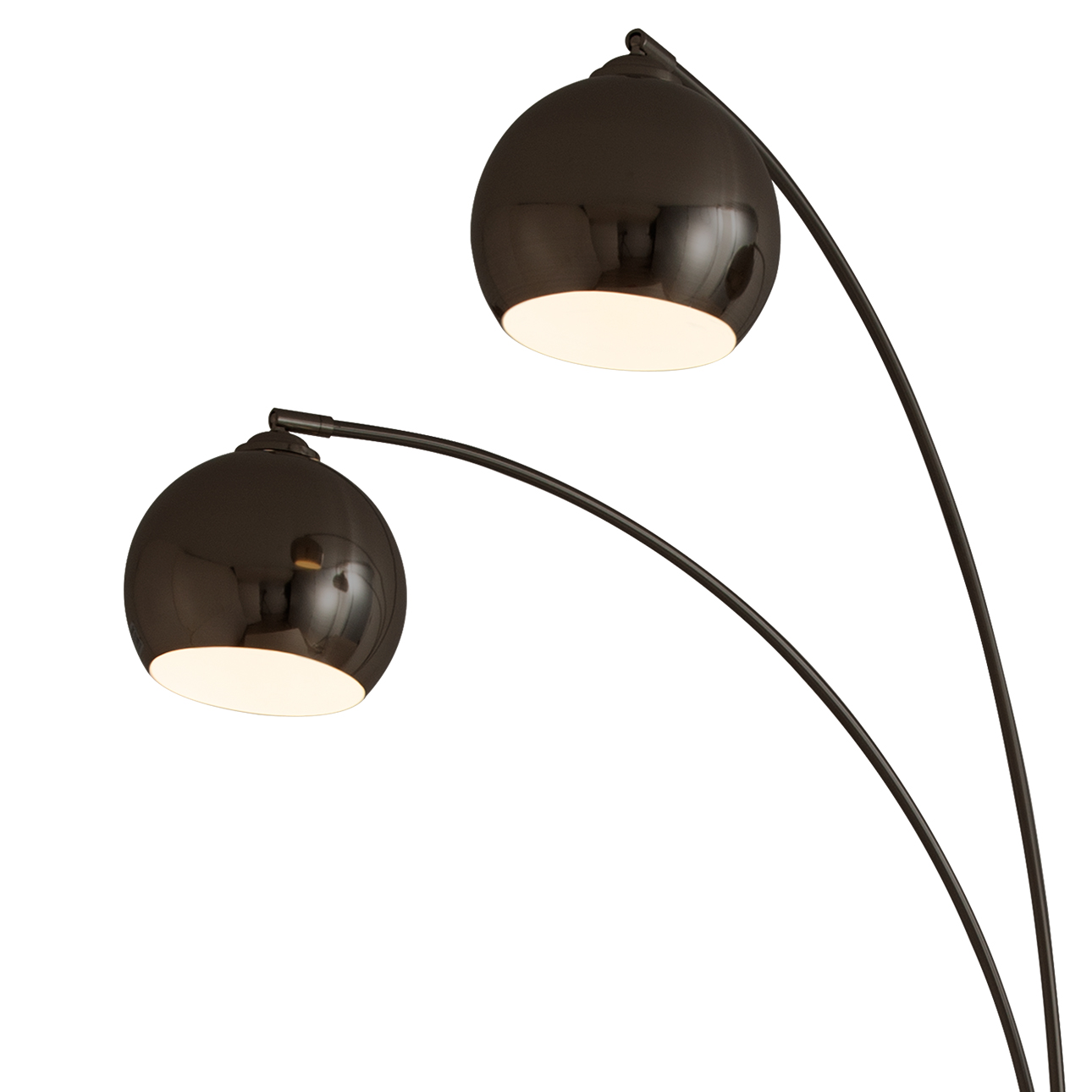 Triplet Three Light Arc Floor Lamp in Black Nickel with Black Marble Base
