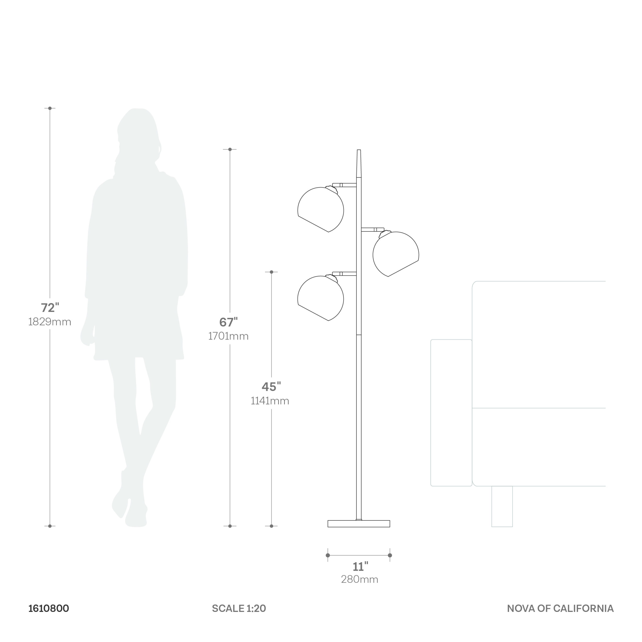 Triplet 3-Light Tree Floor Lamp, Black Nickel Iron Shade, Black Nickel Iron Body, Black Nickel Iron Base, floor Foot Slide Dimmer