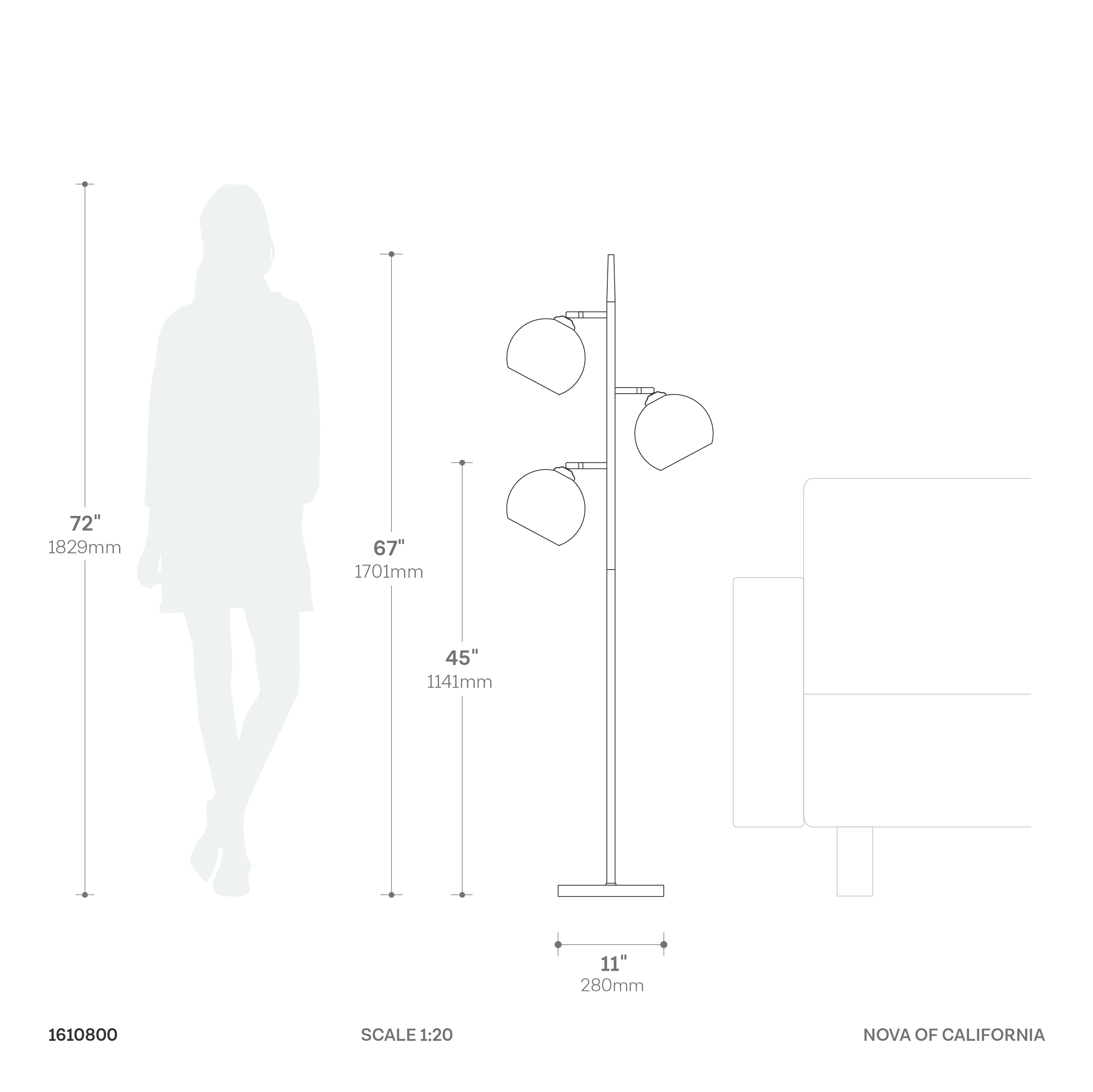 Triplet 3-Light Tree Floor Lamp, Black Nickel Iron Shade, Black Nickel Iron Body, Black Nickel Iron Base, floor Foot Slide Dimmer