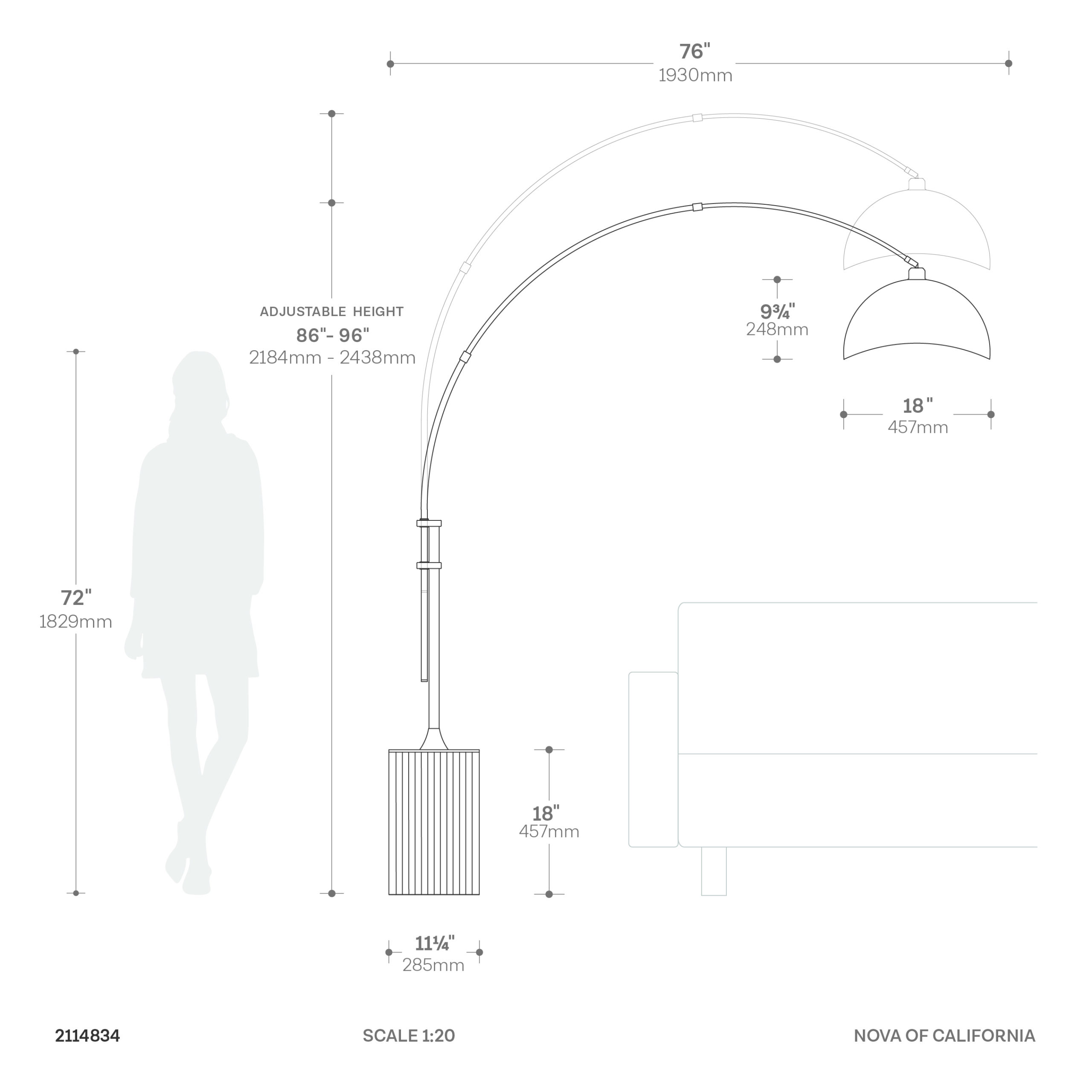 Tambo 92″H 1-Light Arc Lamp, White Linen Shade, Light Wood Base, Weathered Brass, Dimmable, for Living Room or Bedroom