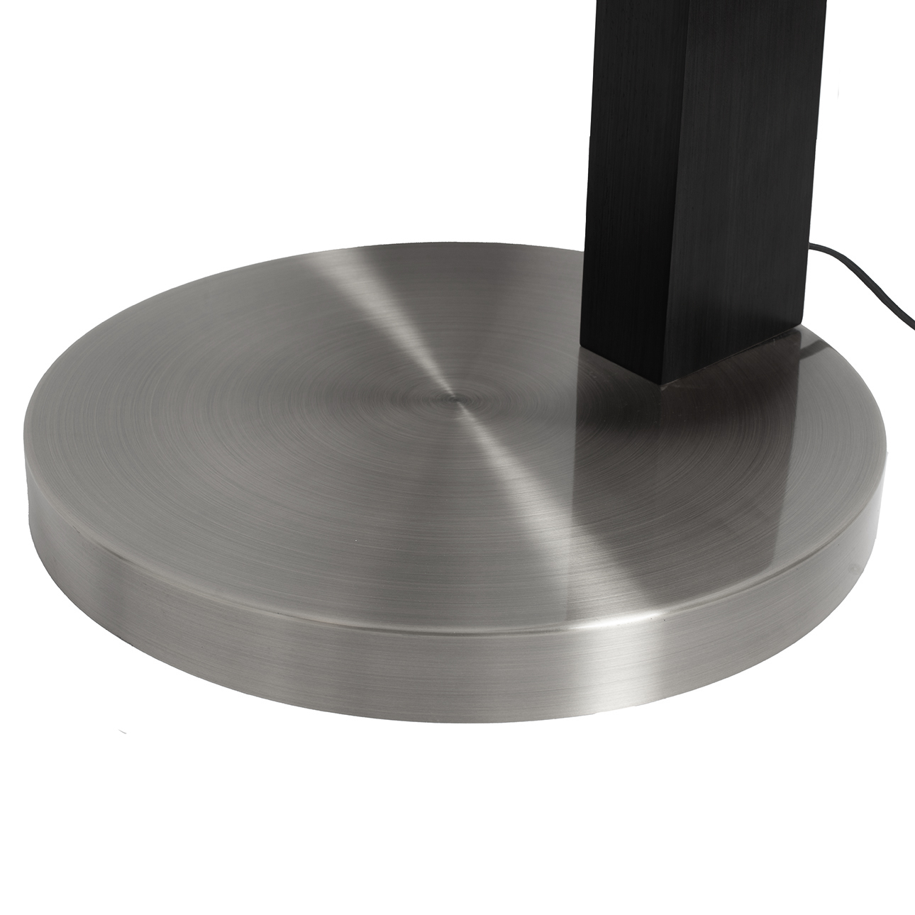 Taper One Light Arc Floor Lamp in Black Wood with Satin Nickel and White Linen Shade
