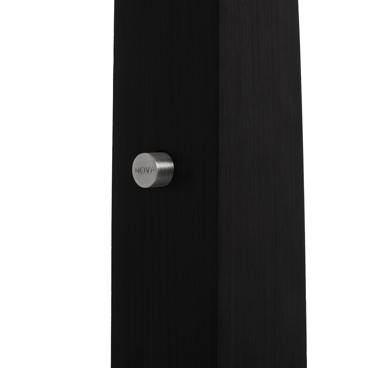 Taper One Light Arc Floor Lamp in Black Wood with Satin Nickel and White Linen Shade