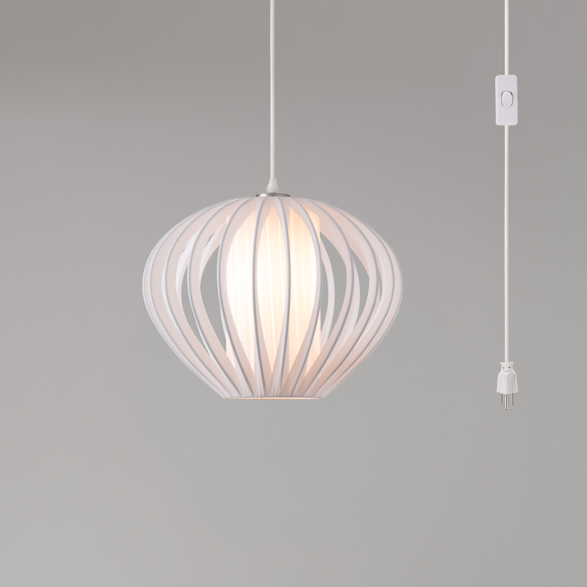 Bloom Swag Lamp, White Satin Shade, Satin Nickel, Dimmable