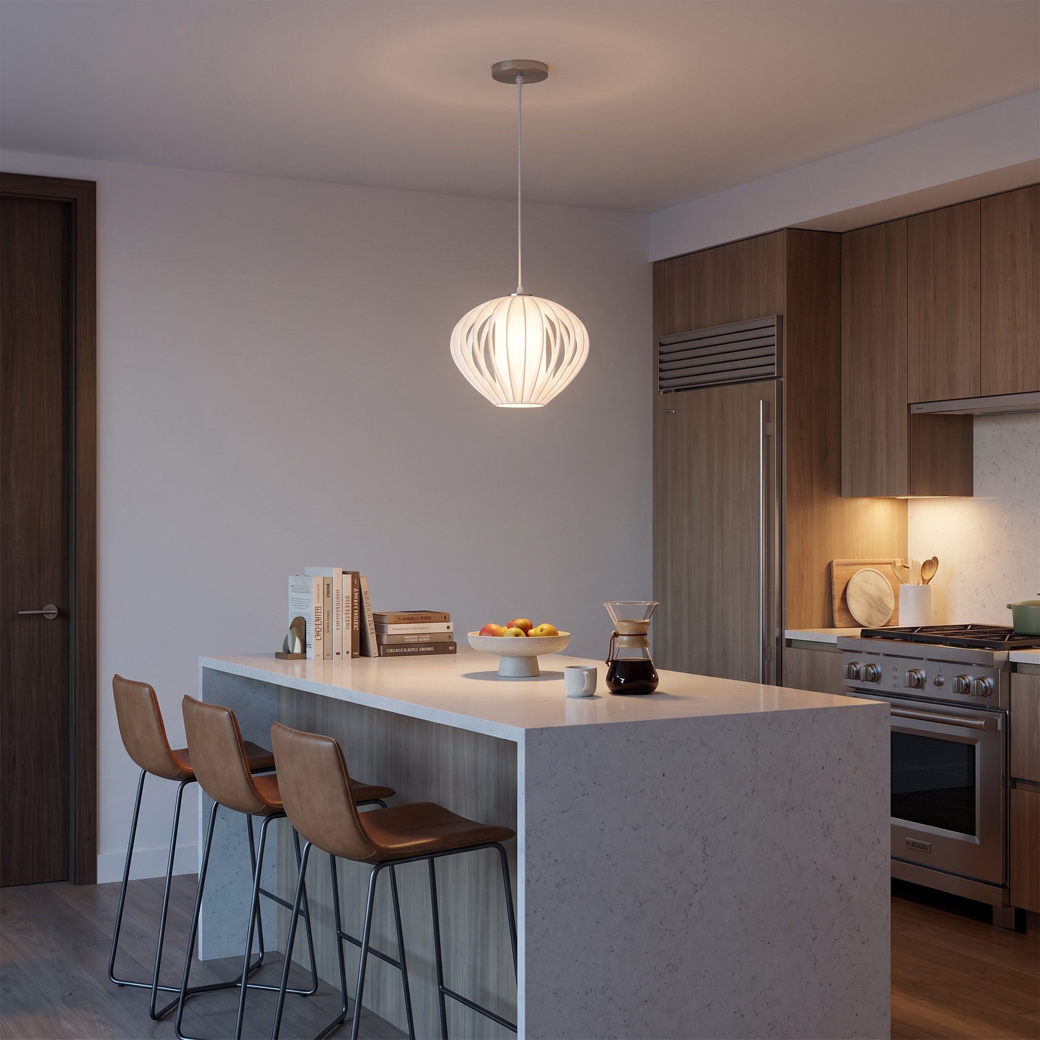Bloom Pendant Satin Nickel, White Satin Shade