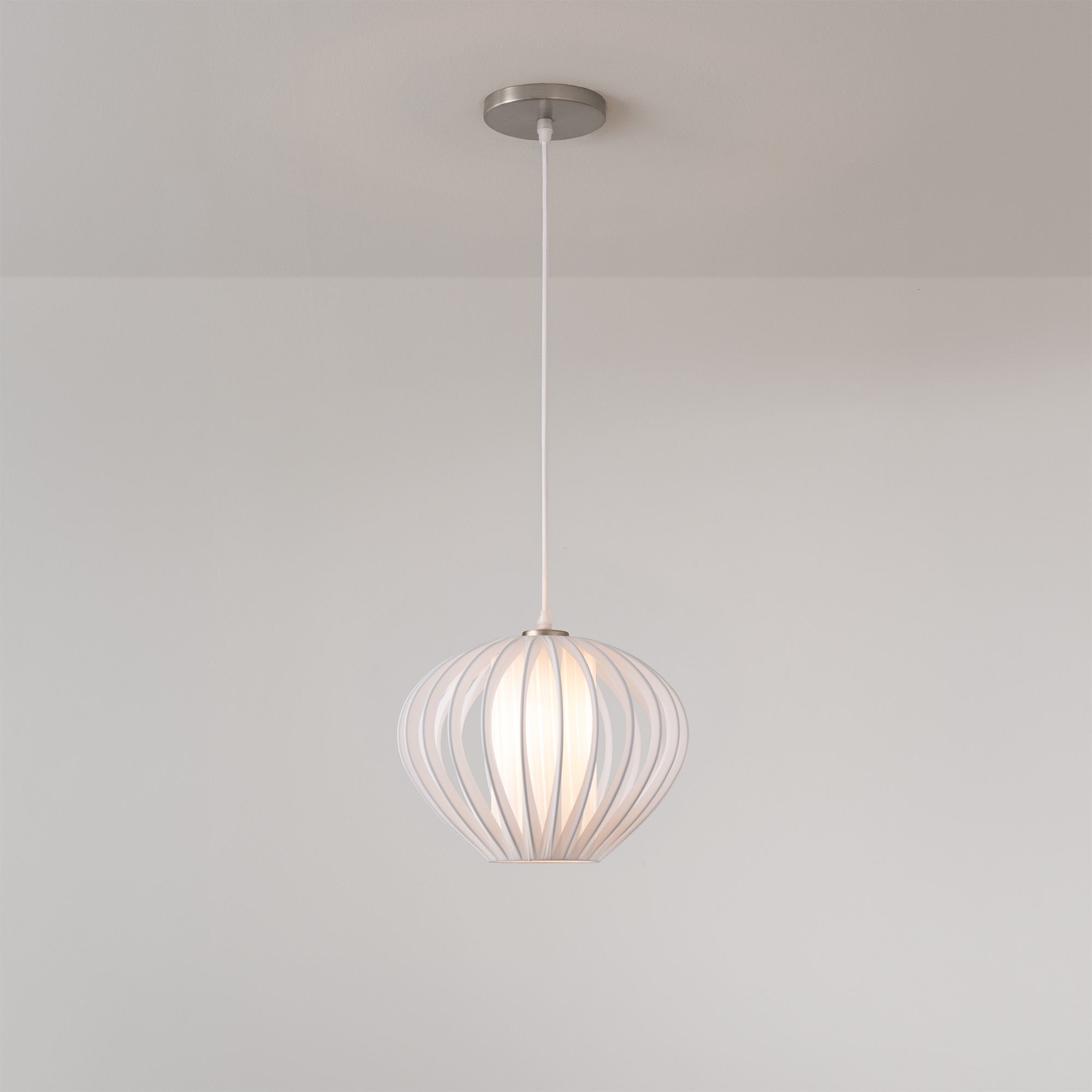 Bloom Pendant Satin Nickel, White Satin Shade