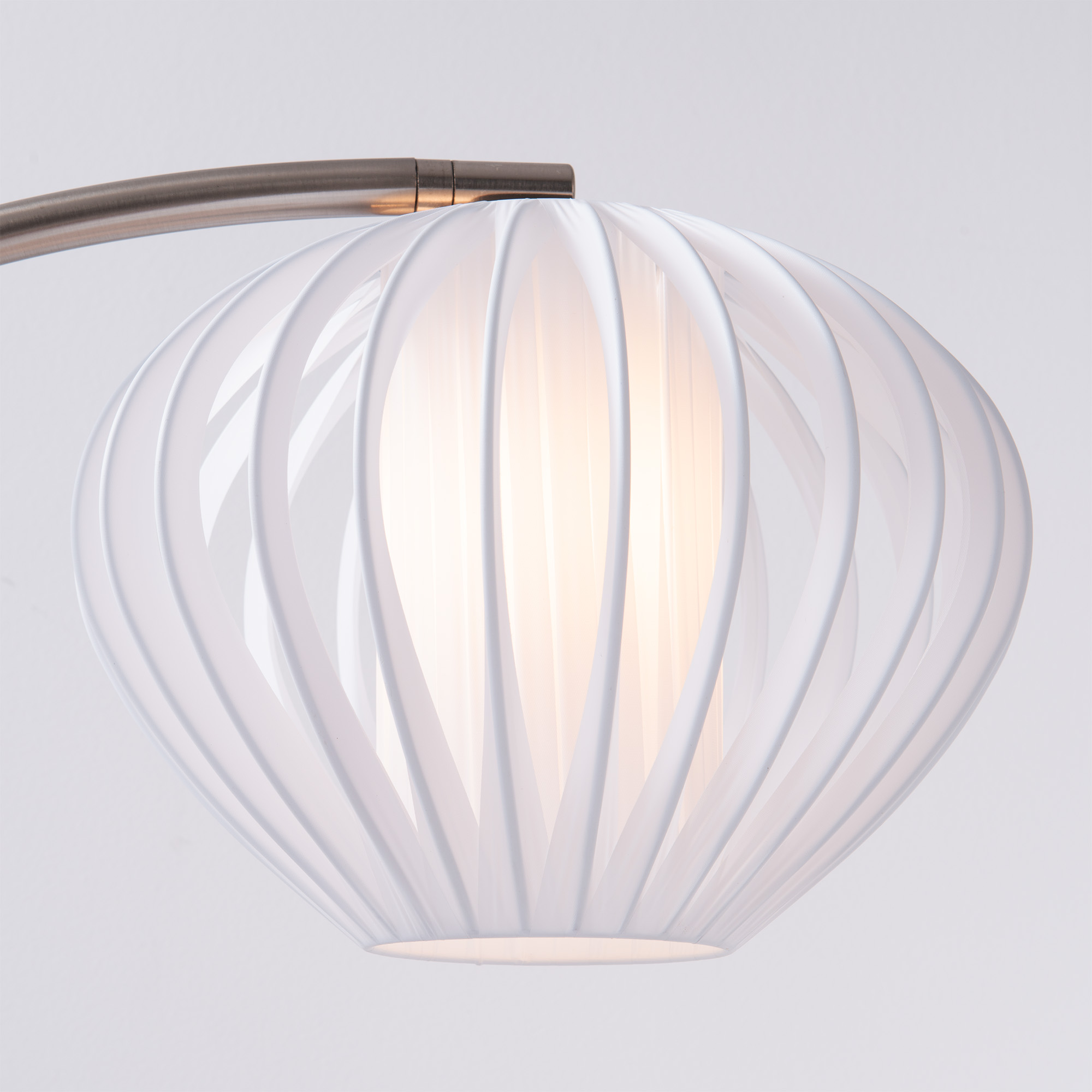 Boomerang Table Lamp, Bloom White Satin Shade, Dark Walnut/Weathered Brass Base
