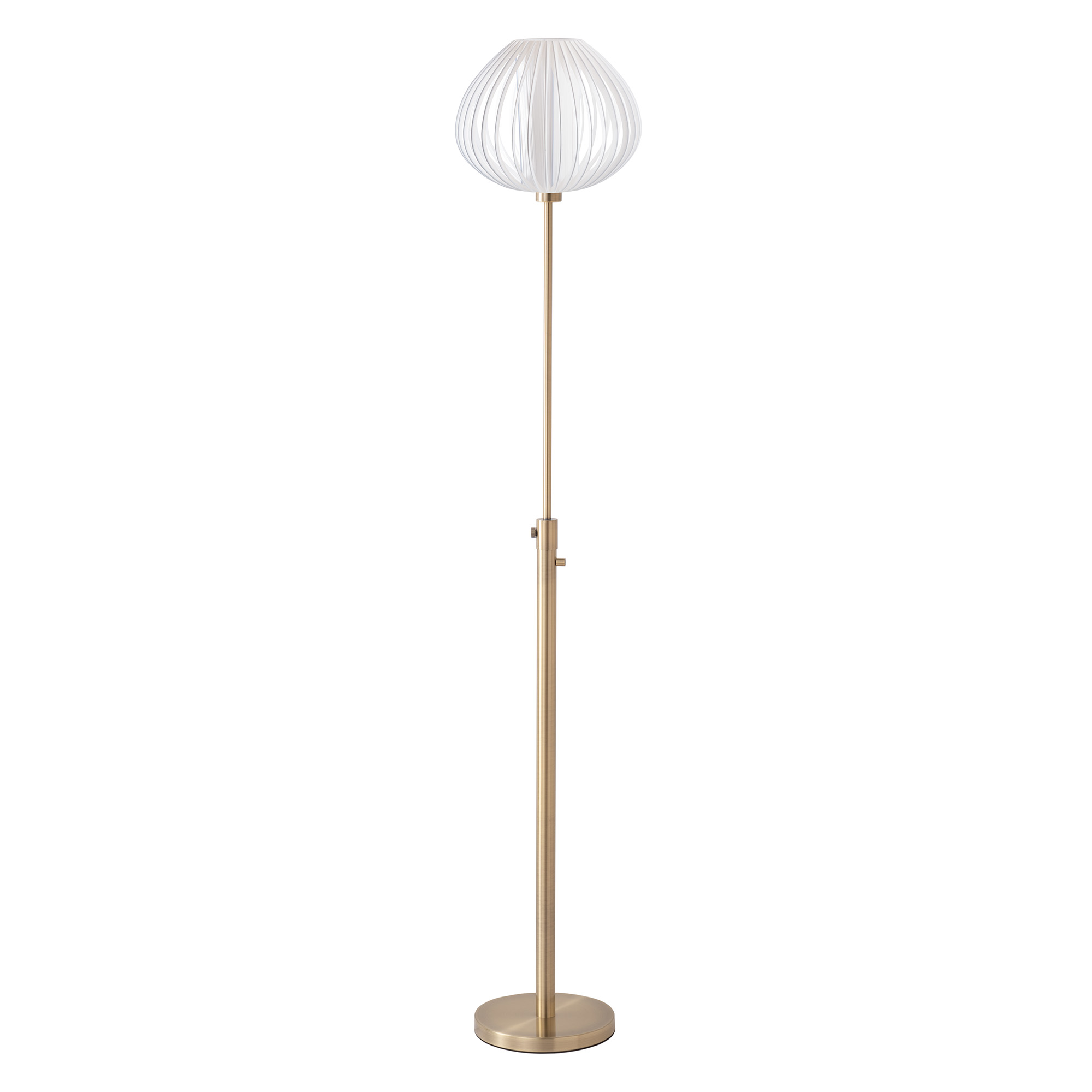 Torchiere Lamp, Weathered Brass, Bloom White Satin Shade, Dimmable