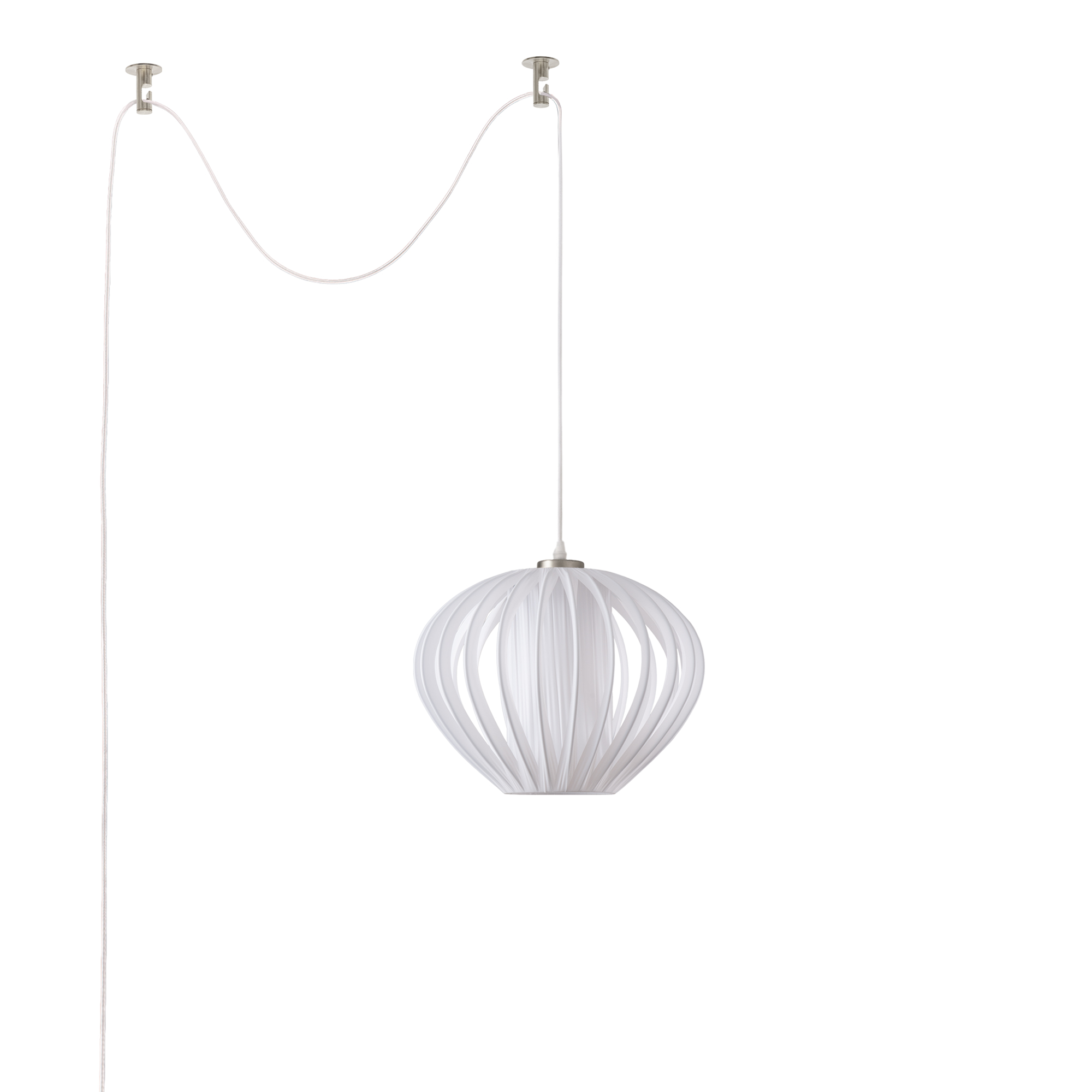 Bloom Swag Lamp, White Satin Shade, Satin Nickel, Dimmable