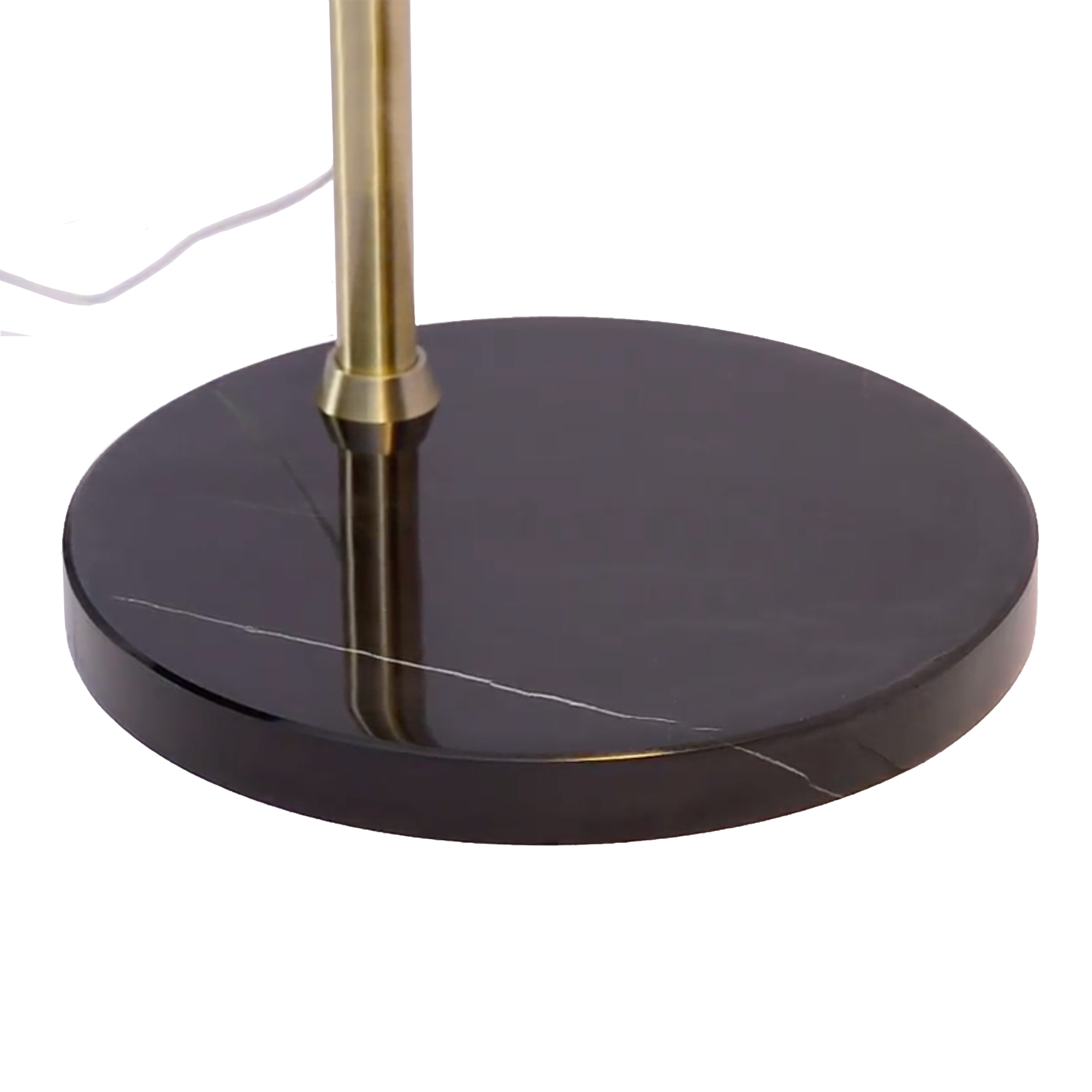 Float 92″H Arc Lamp, Black Marble Base, Bloom White Satin Shade, Weathered Brass, Dimmable