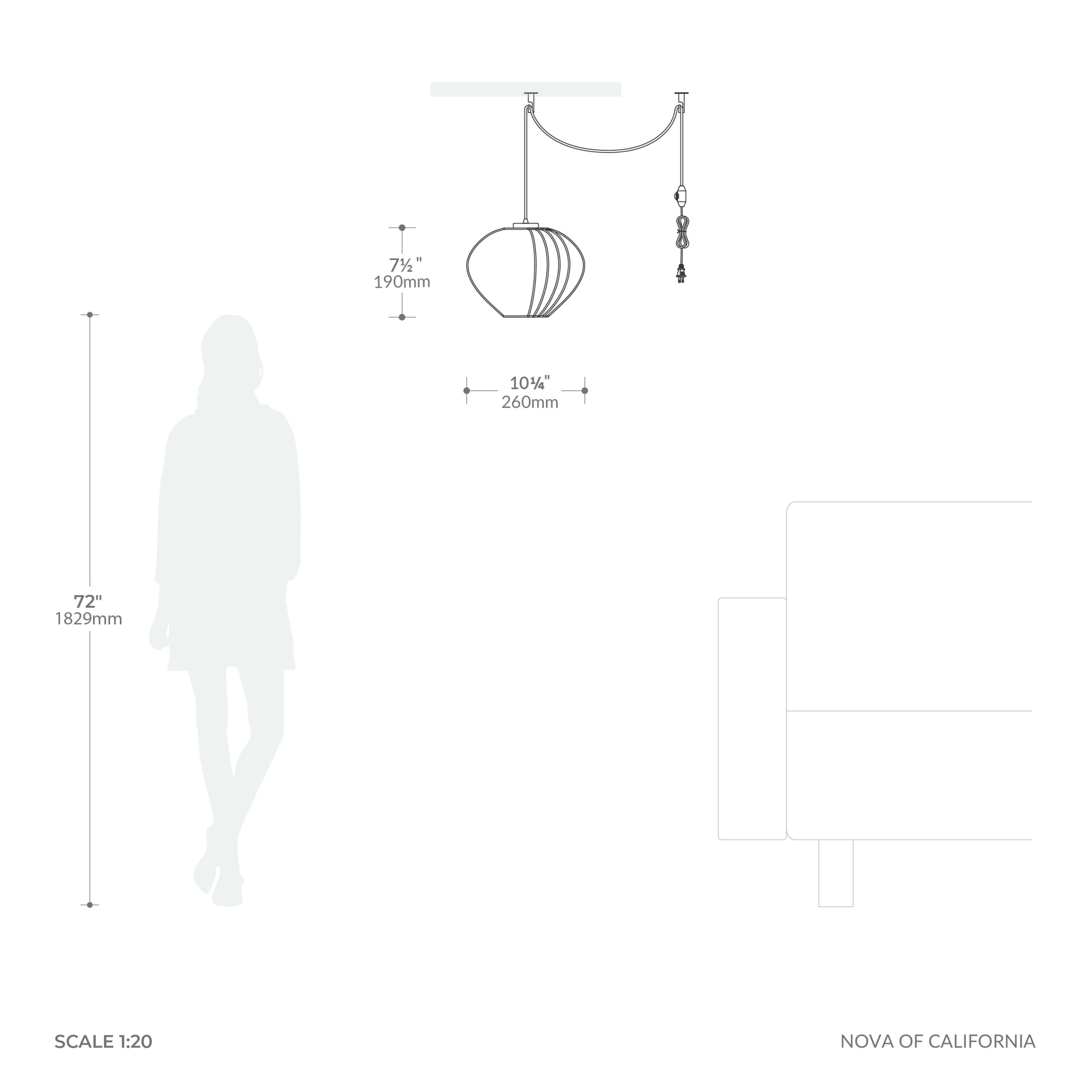 Bloom Swag Lamp, White Satin Shade, Satin Nickel, Dimmable