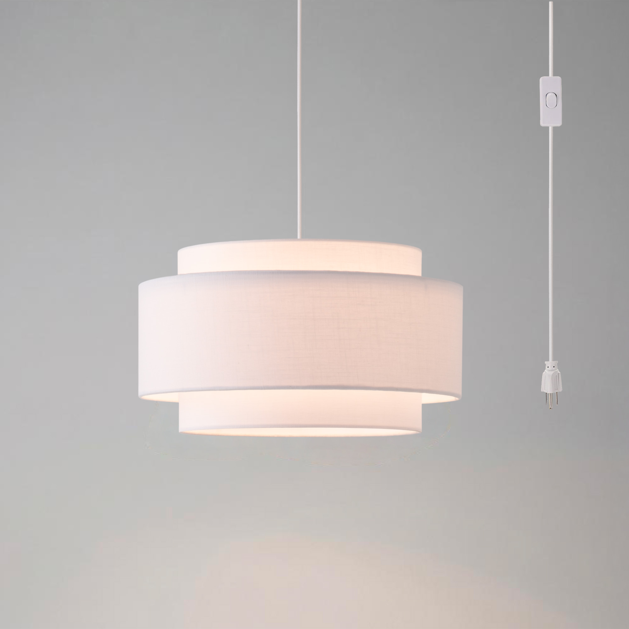 Coronado Swag Lamp, White Linen Shade, Satin Nickel, Dimmable, Bulb Included