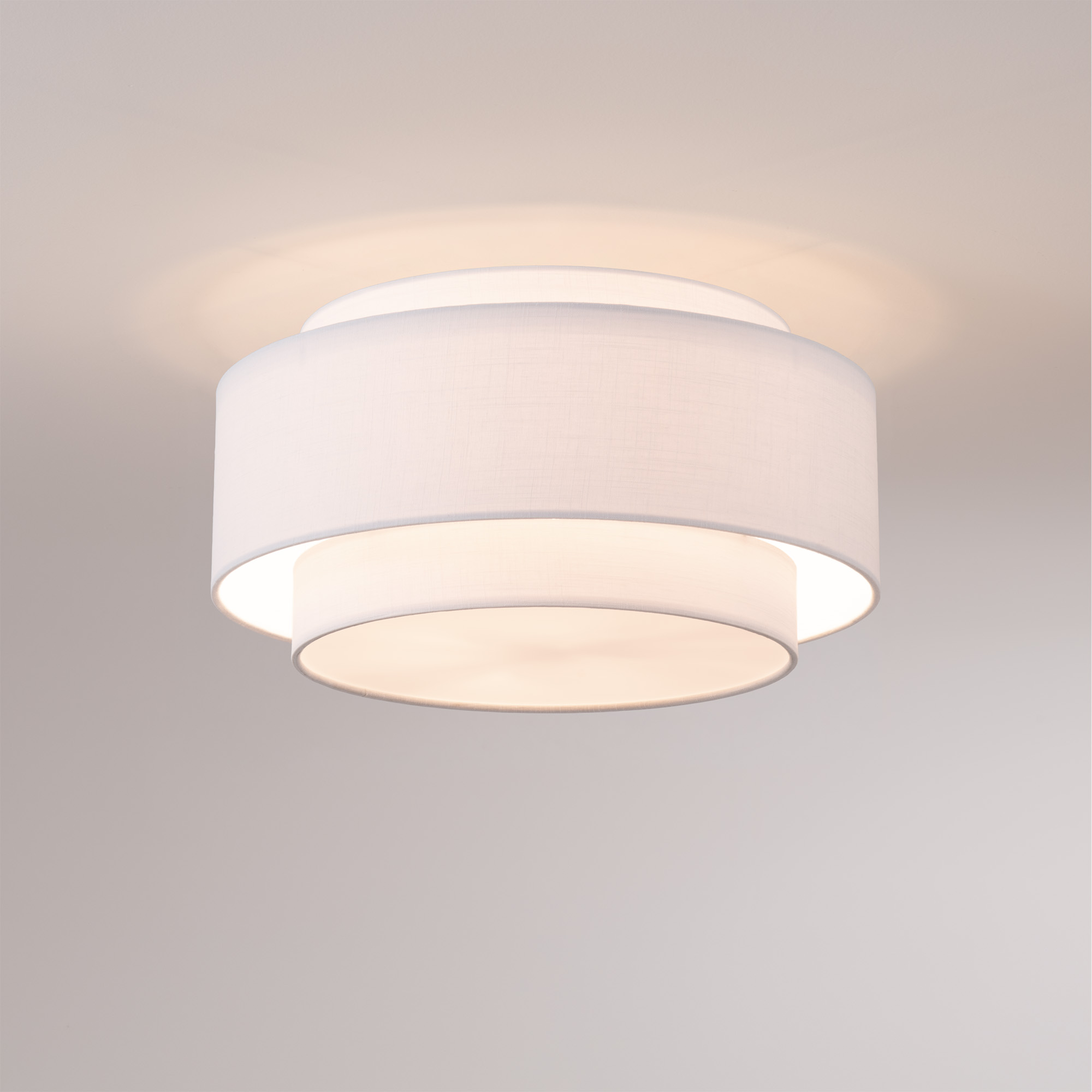 Coronado Flush Mount, Satin Nickel, White Linen Shade, Dimmable
