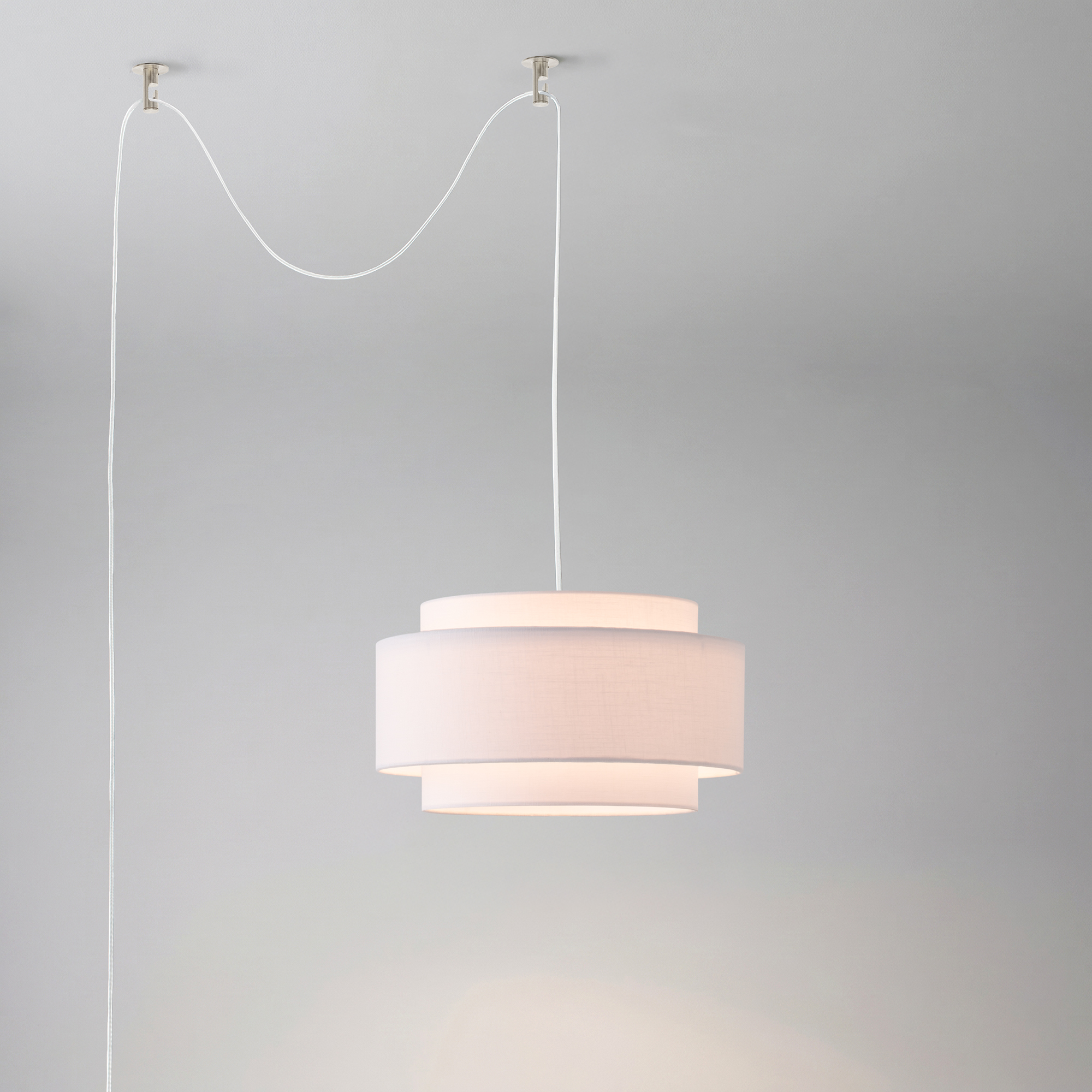 Coronado Swag Lamp, White Linen Shade, Satin Nickel, Dimmable, Bulb Included