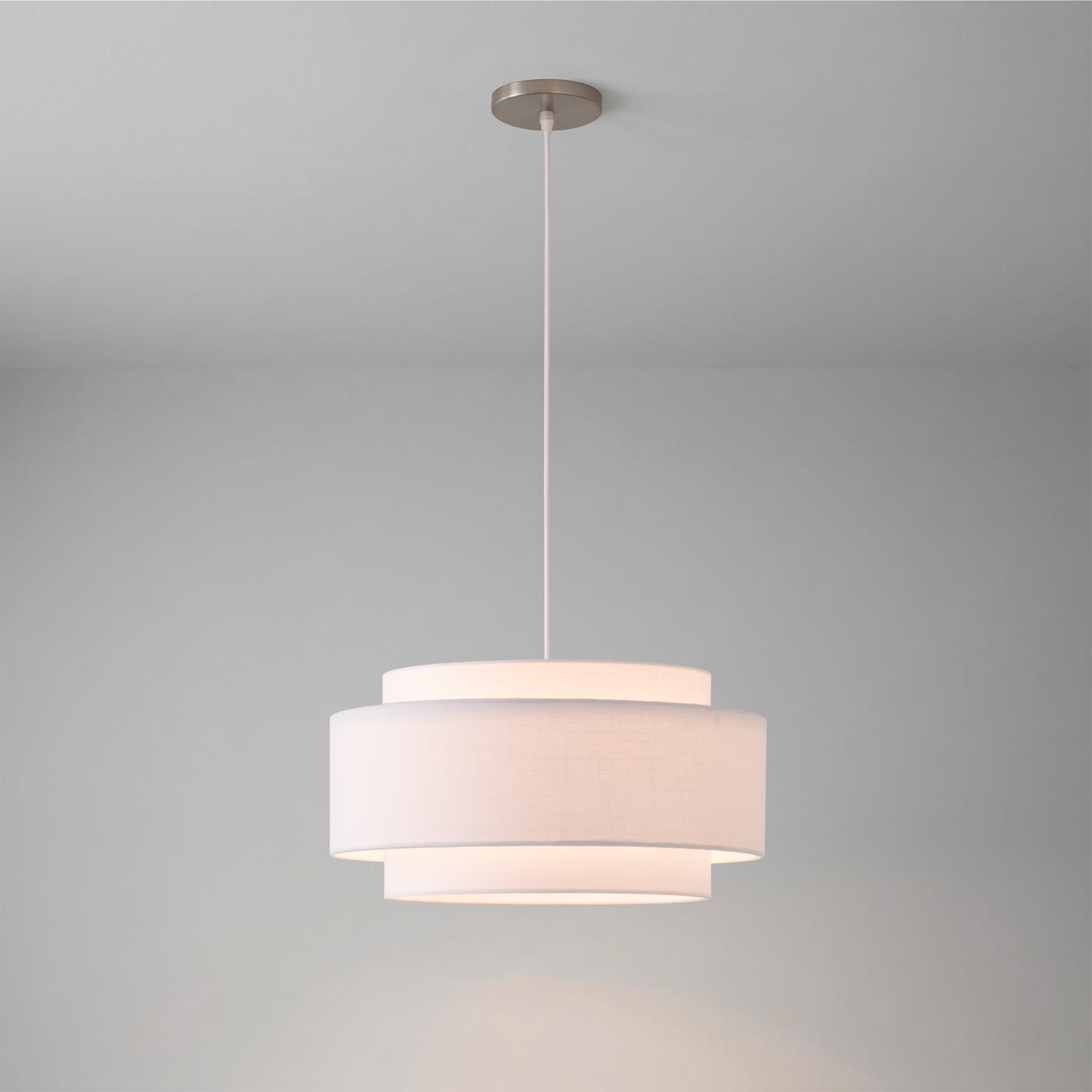 Coronado Pendant, White Linen Shade, Satin Nickel, Dimmable, Bulb Included
