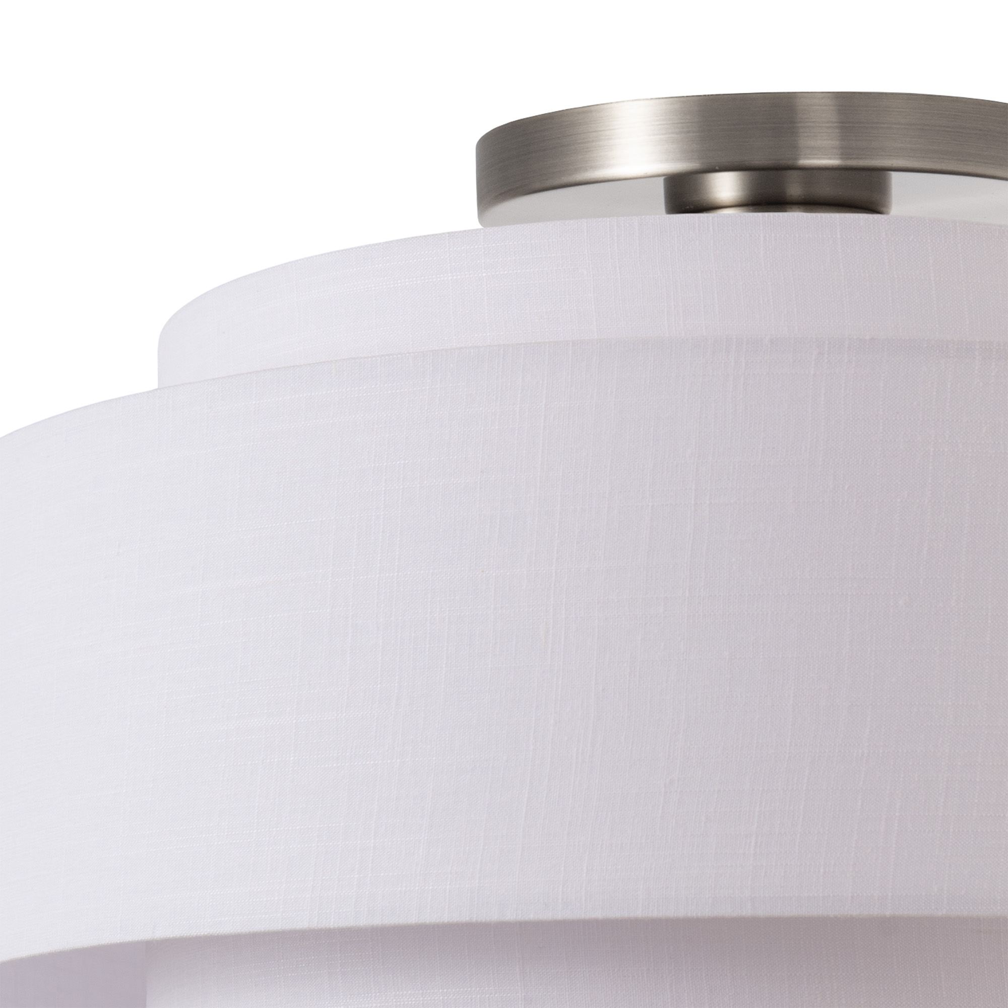 Coronado Flush Mount, Satin Nickel, White Linen Shade, Dimmable