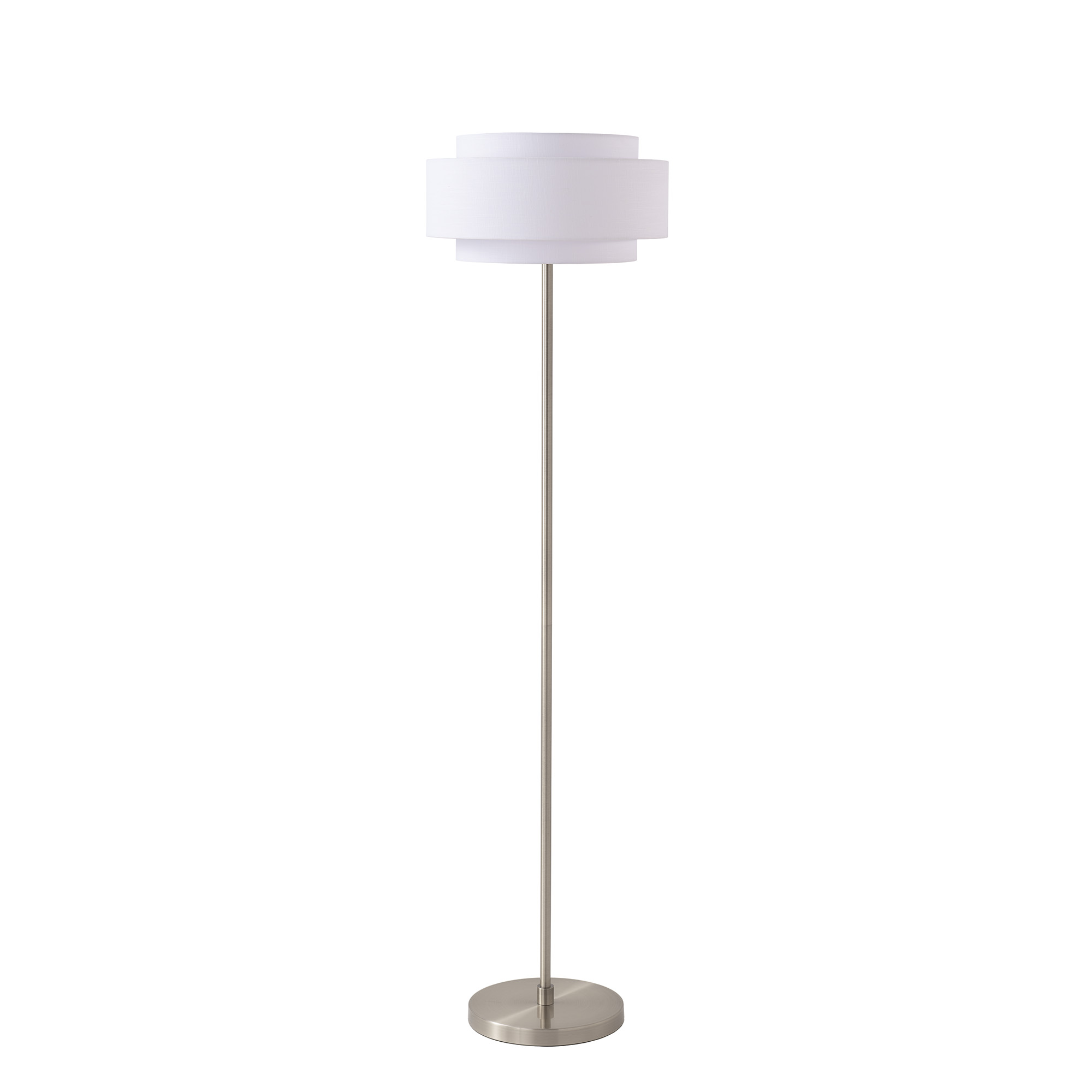 Slimline Floor Lamp, Coronado White Linen Shade, Satin Nickel Base