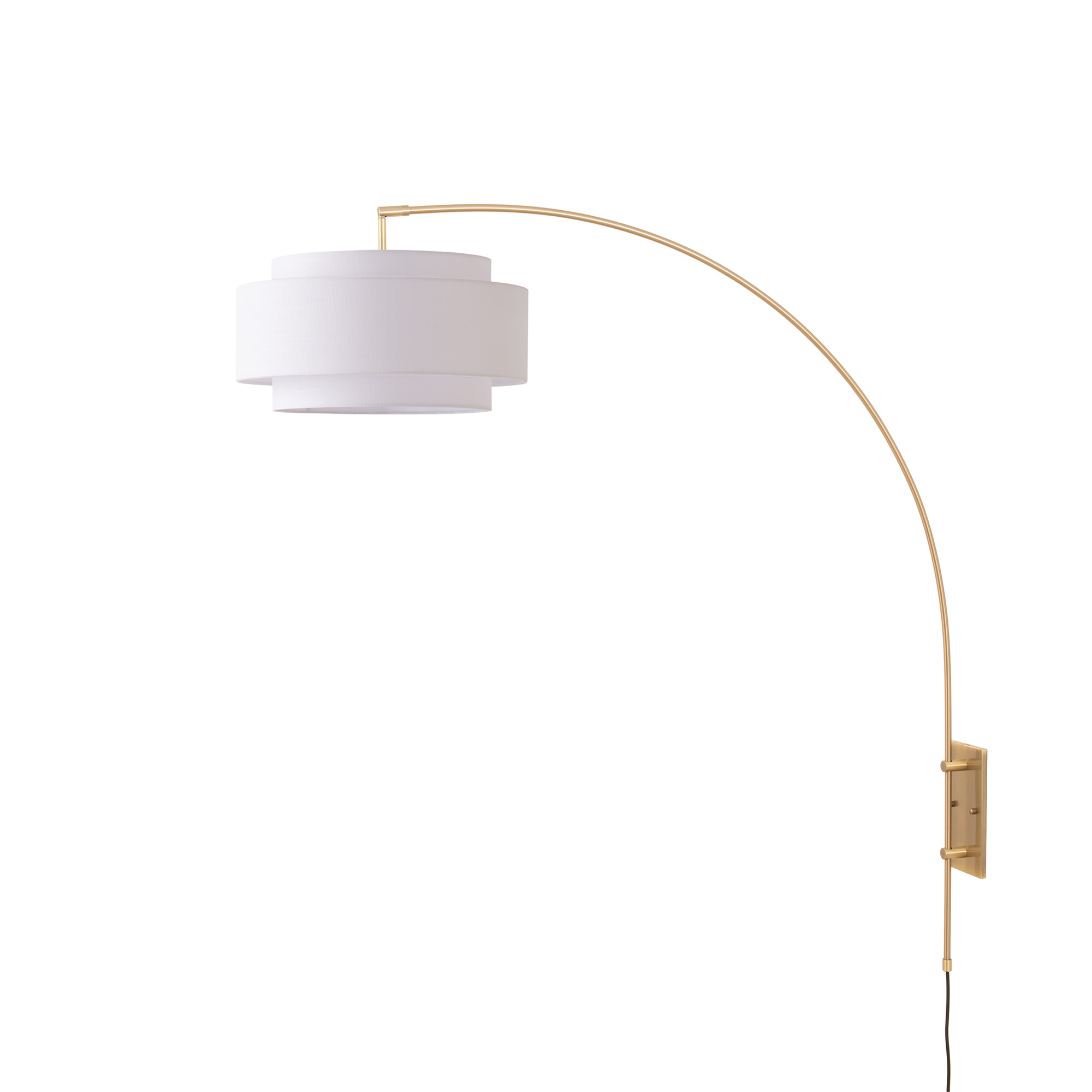 Wall Mounted Arc Lamp - Weathered Brass, Coronado White Linen Shade, Dimmable, Bulb Included