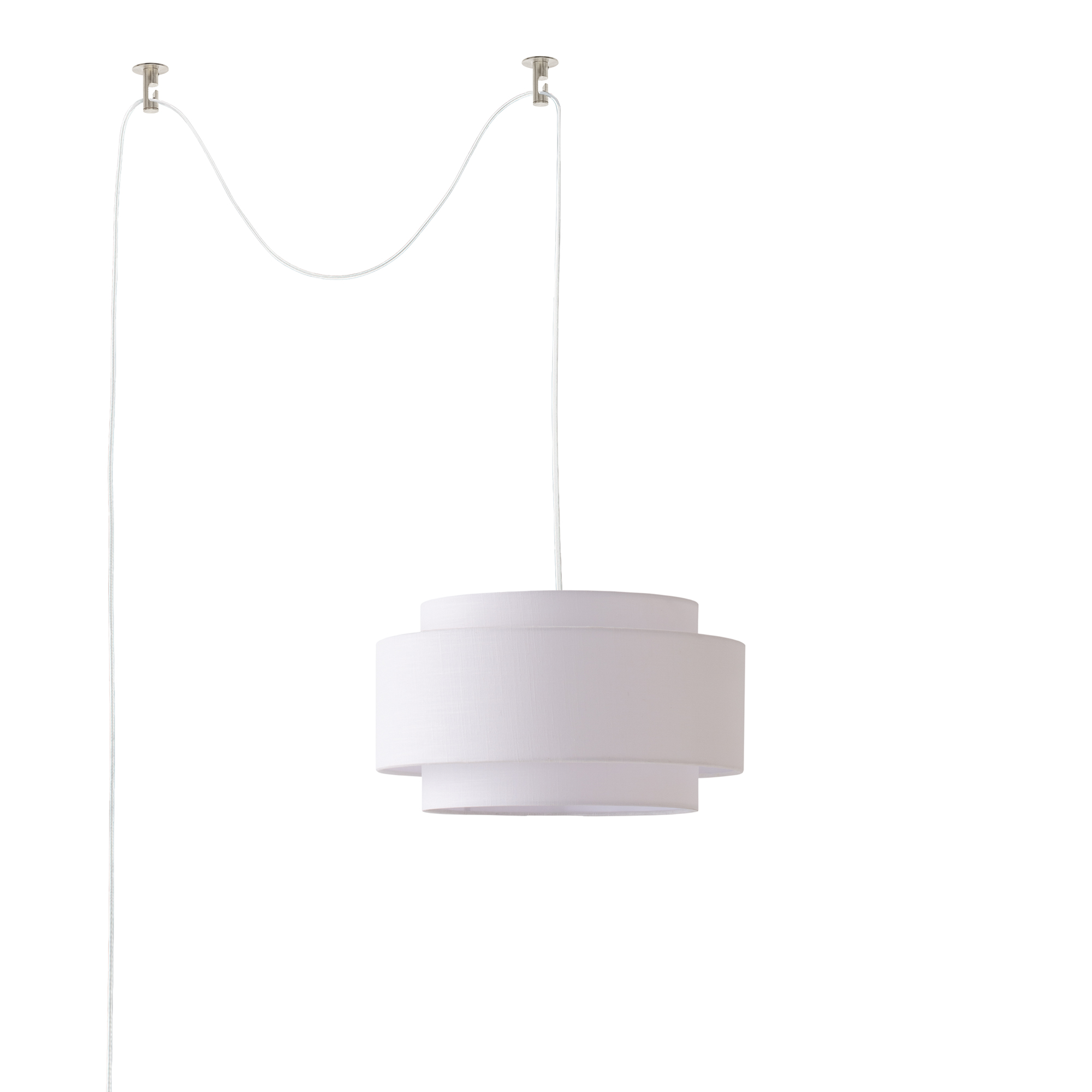 Coronado Swag Lamp, White Linen Shade, Satin Nickel, Dimmable, Bulb Included