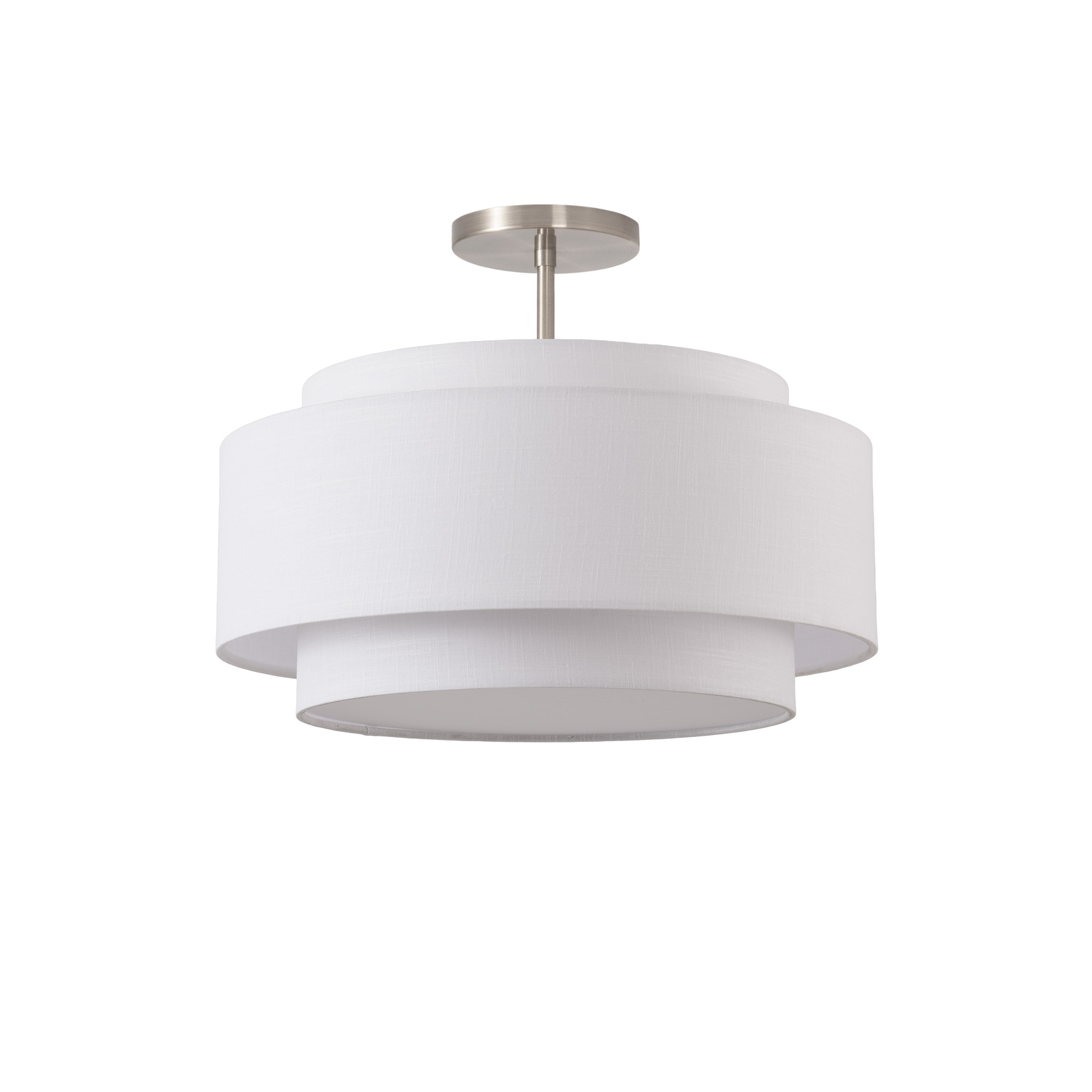 Coronado Semi Flush Mount, White Linen Shade, Satin Nickel, Dimmable, Bulb Included