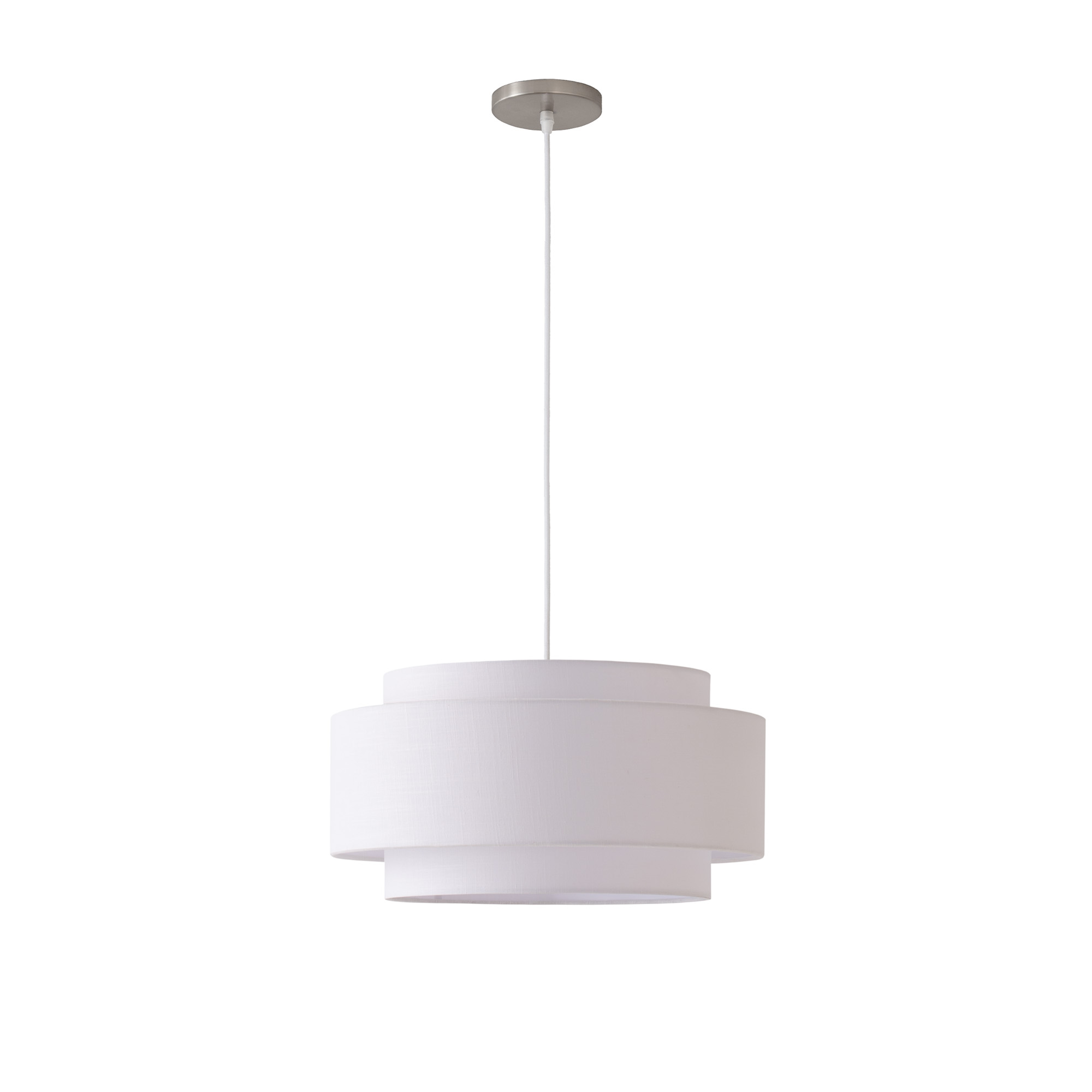 Coronado Pendant, White Linen Shade, Satin Nickel, Dimmable, Bulb Included