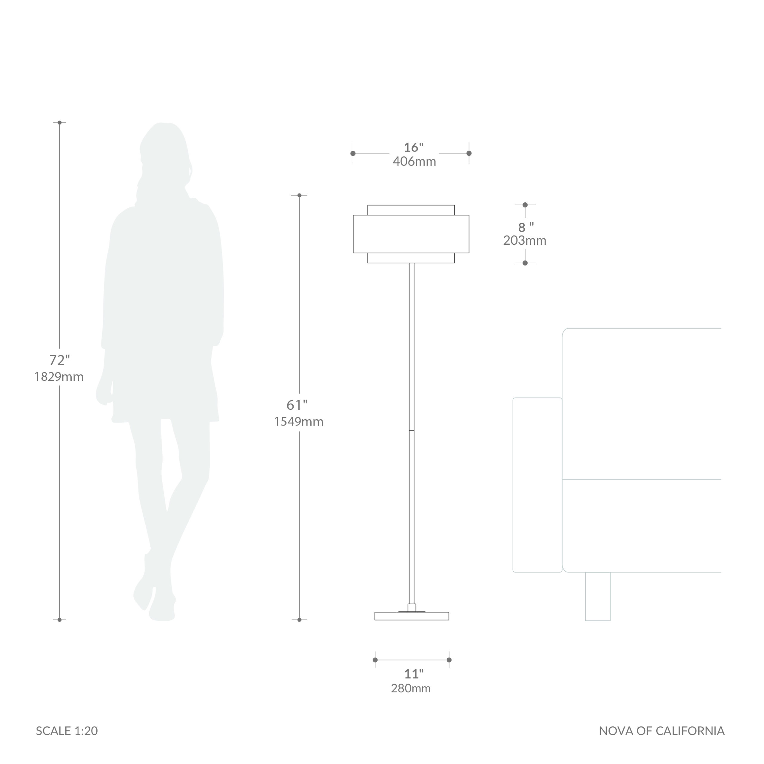Slimline Floor Lamp, Coronado White Linen Shade, Satin Nickel Base