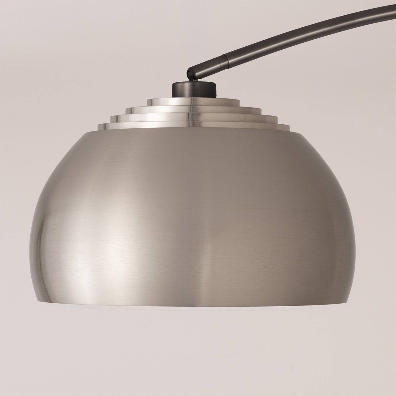 Wall Mounted Arc Lamp – Black Nickel, Half Dome Satin Nickel Shade, Dimmable, Bulb Included