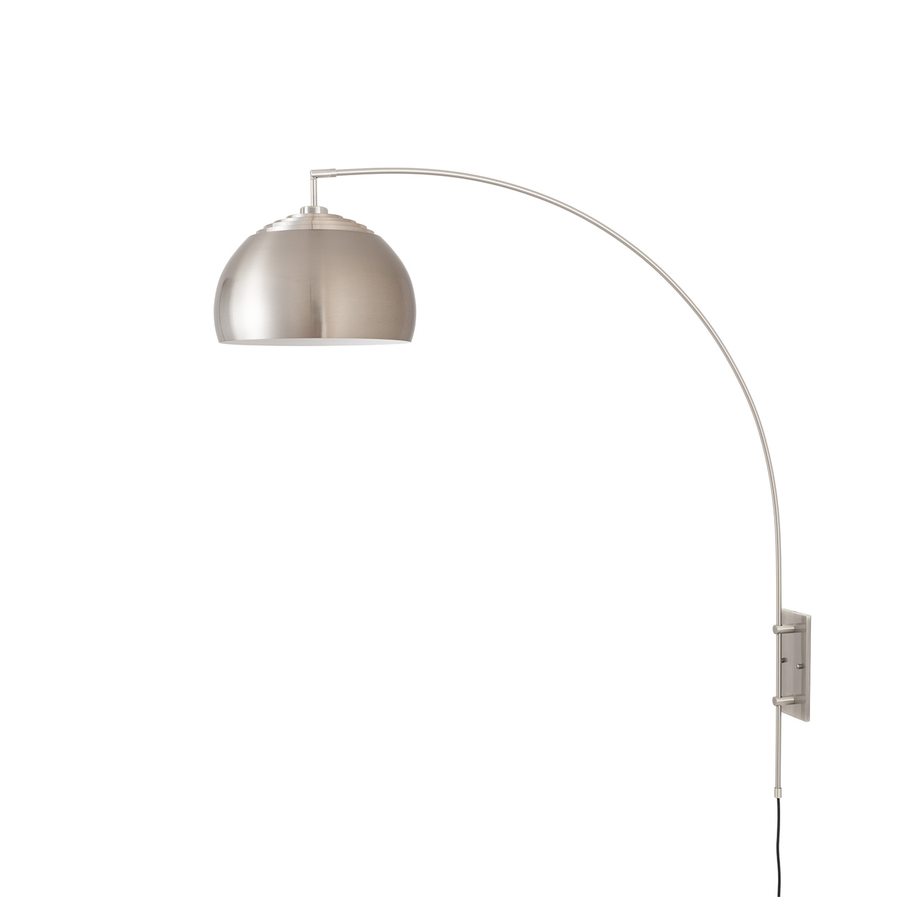 Wall Mounted Arc Lamp - Satin Nickel, Half Dome Satin Nickel Shade, Dimmable, Bulb Included