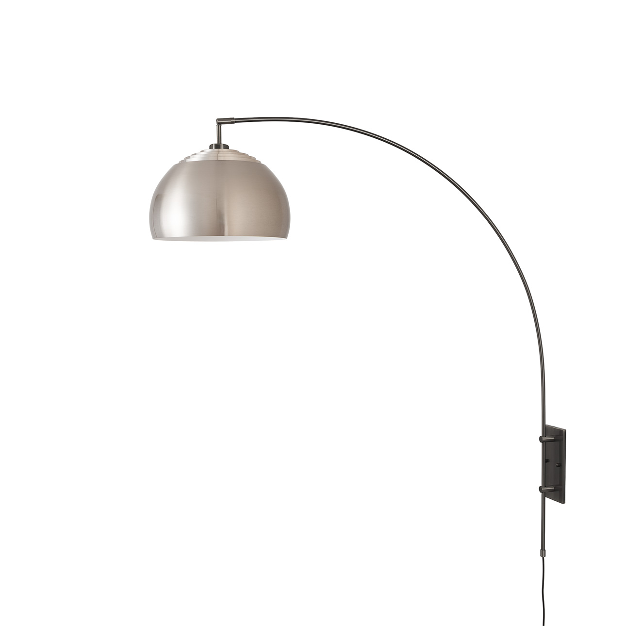 Wall Mounted Arc Lamp - Black Nickel, Half Dome Satin Nickel Shade, Dimmable, Bulb Included