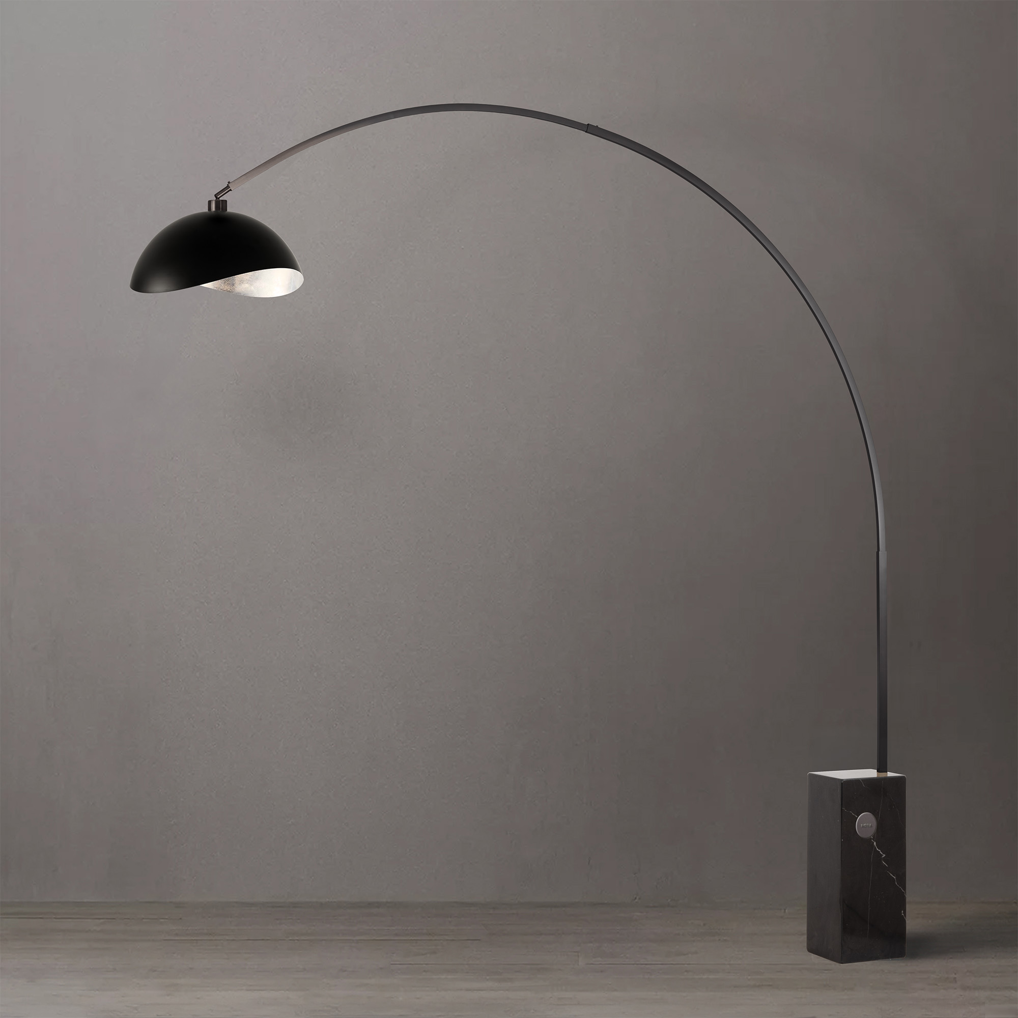 Iconic 92″ Arc Lamp – Black Nickel, Black Marble Base, Luna Bella Matte Black/Silver Shade, Dimmable, Bulb Included