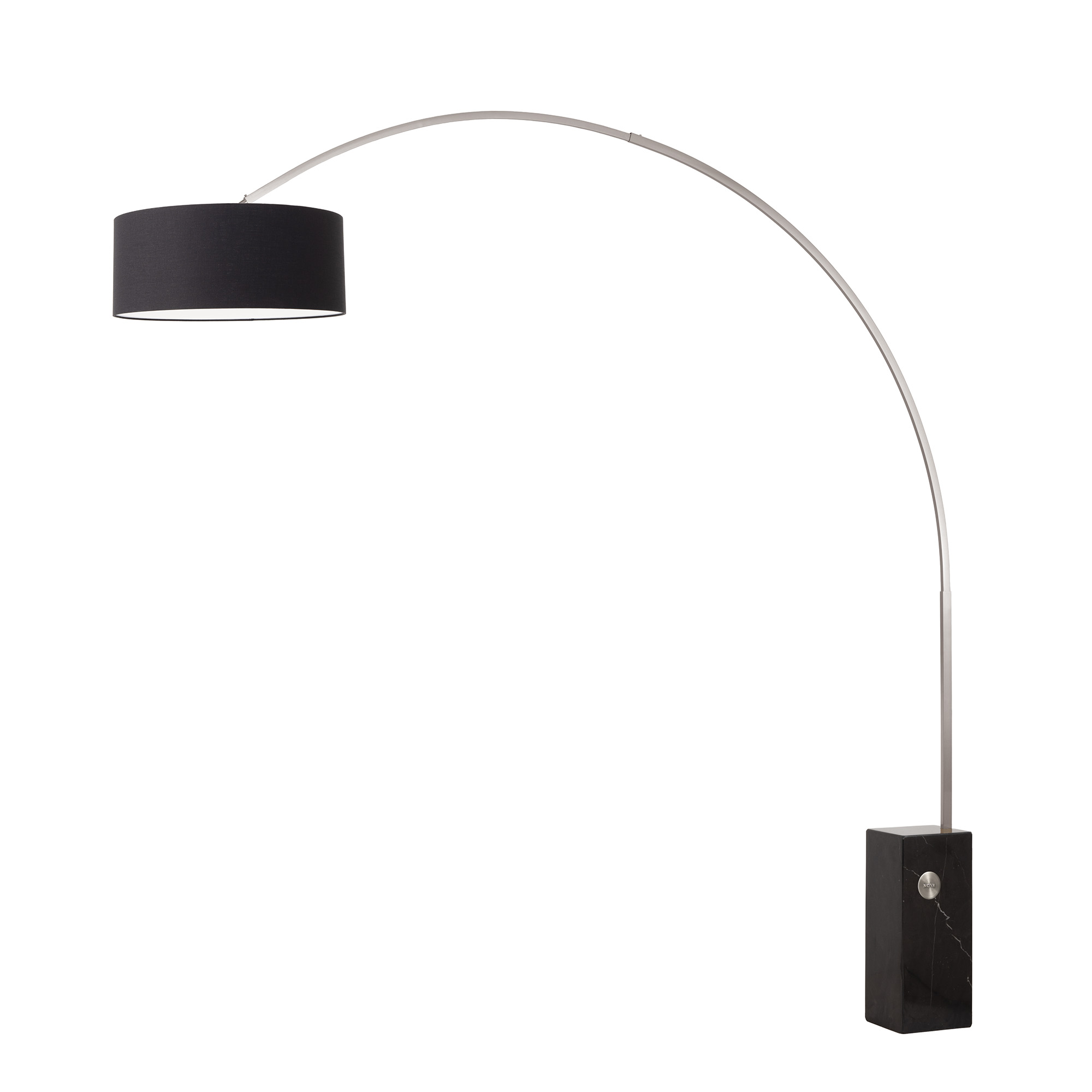 Iconic Arc Lamp - Satin Nickel, Black Marble Base, Drum Black Linen Shade, Dimmable