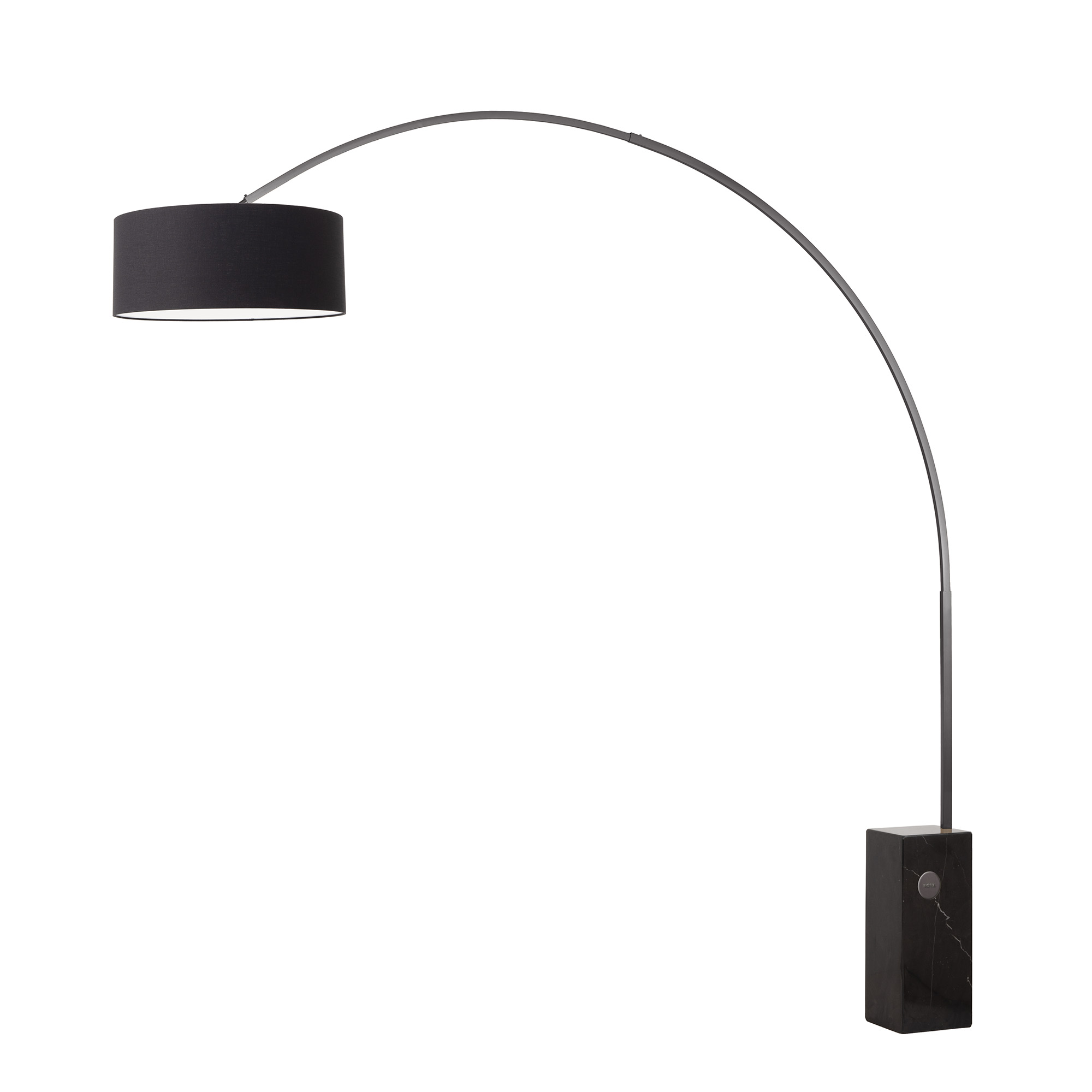 Iconic 92"H Arc Lamp - Black Nickel, Black Marble Base, Drum Black Linen Shade, Dimmable, Bulb Included