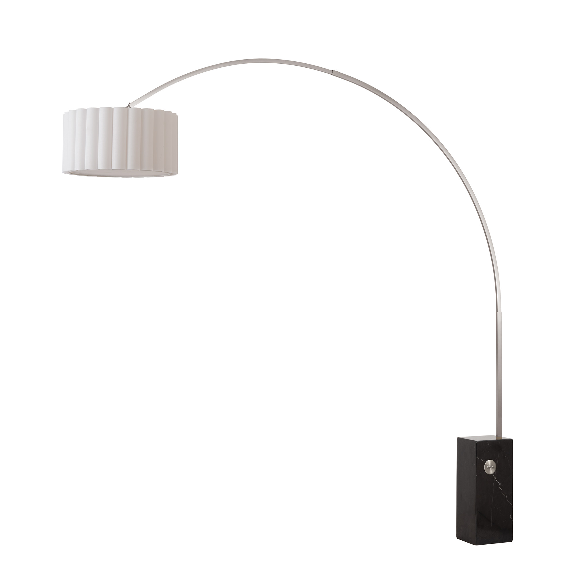 Iconic 92" Arc Lamp - Satin Nickel, Black Marble Base, Scallop White Linen Shade, Dimmable, Bulb Included